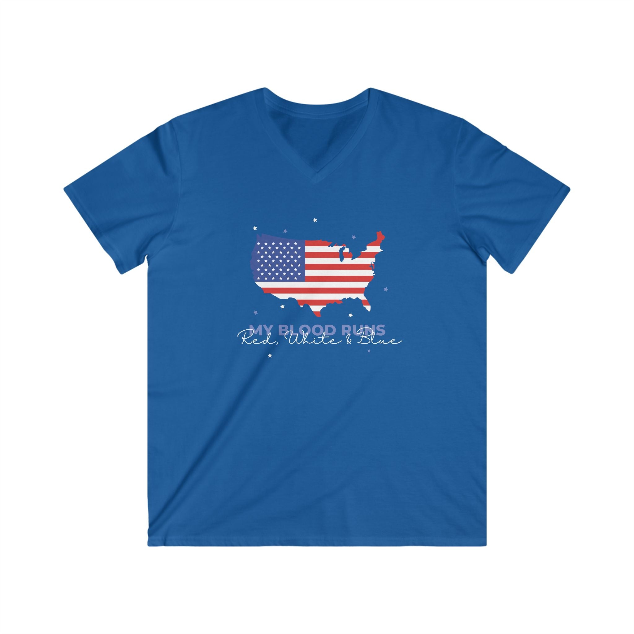 My Blood Runs Red, White & Blue | Men's Fitted Patriotic V-Neck T-Shirt | Sizes Up To 2XL