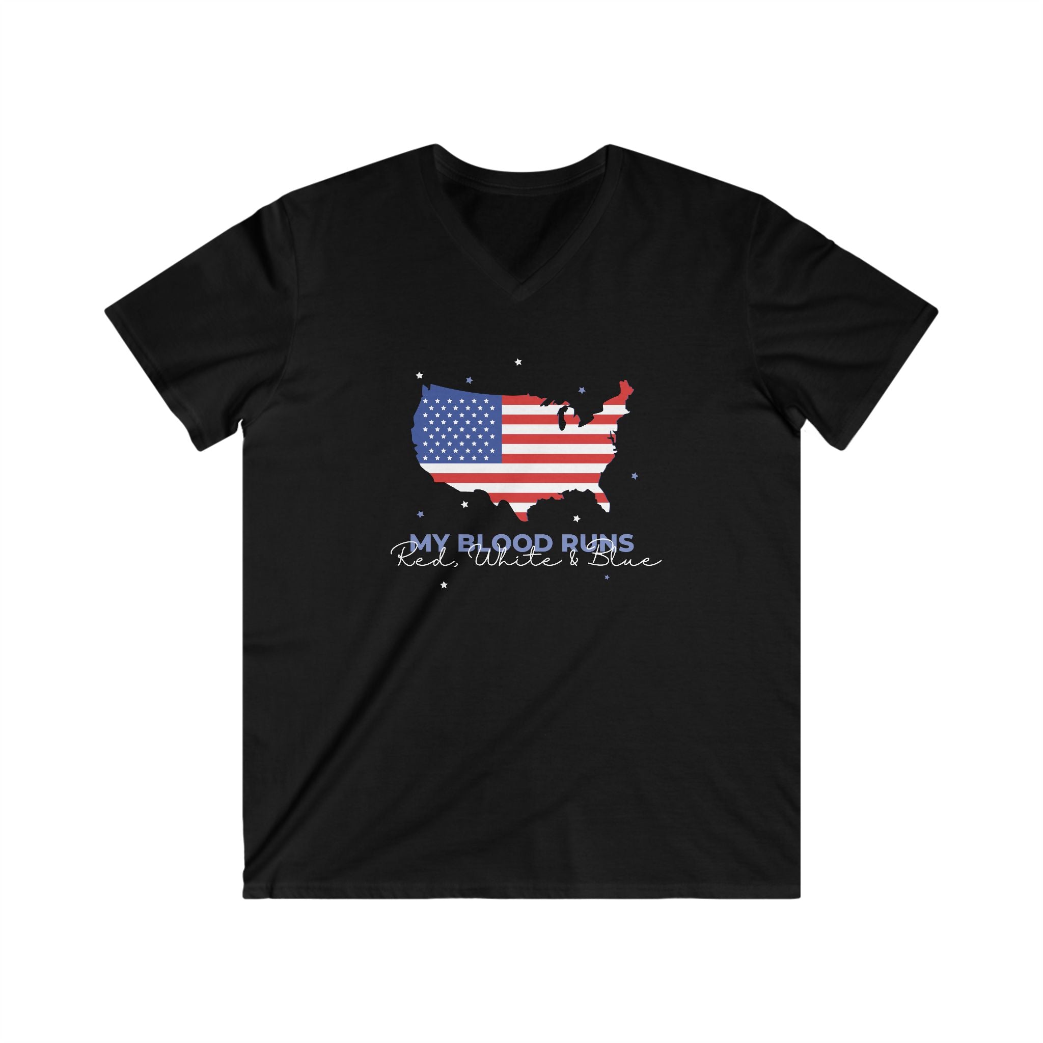 My Blood Runs Red, White & Blue | Men's Fitted Patriotic V-Neck T-Shirt | Sizes Up To 2XL