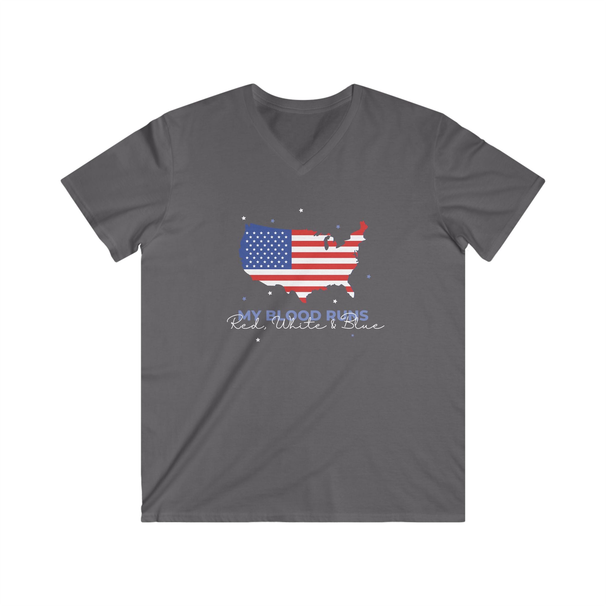 My Blood Runs Red, White & Blue | Men's Fitted Patriotic V-Neck T-Shirt | Sizes Up To 2XL