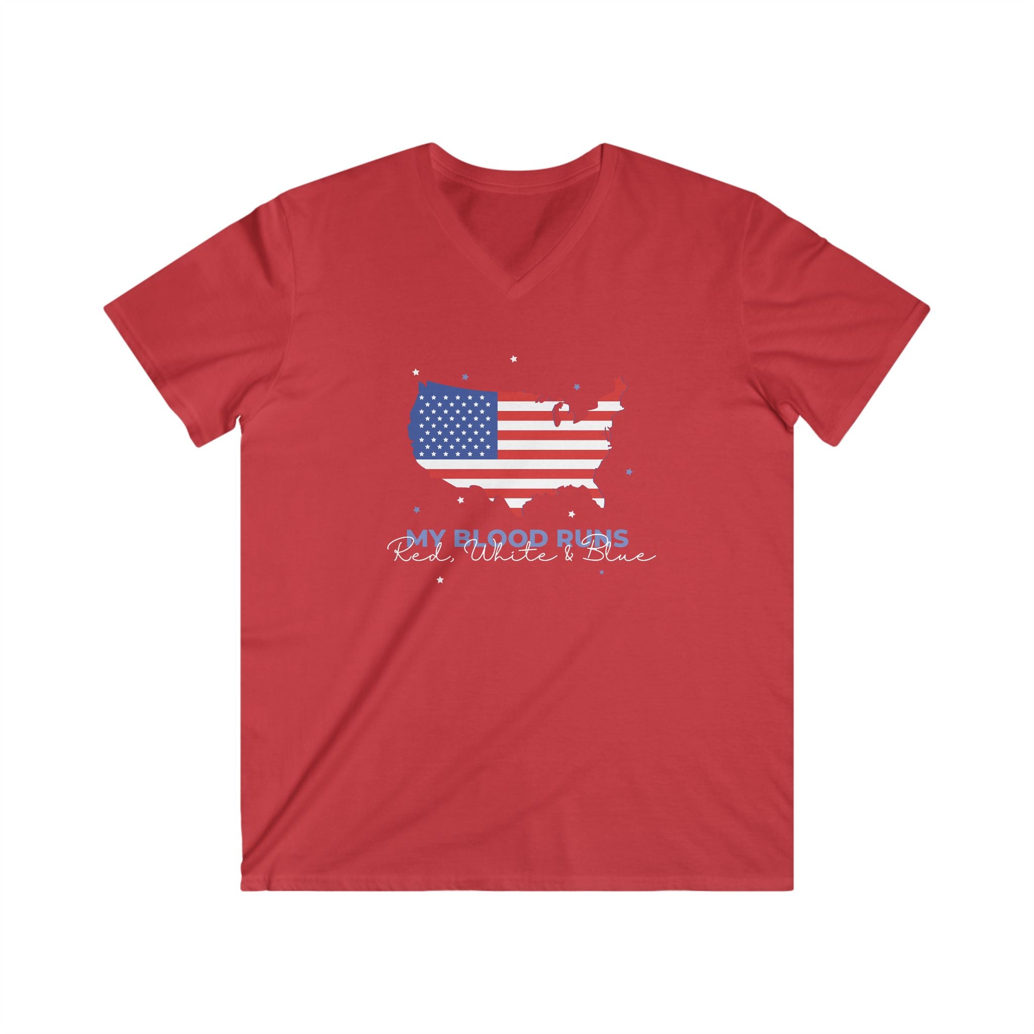 My Blood Runs Red, White & Blue | Men's Fitted Patriotic V-Neck T-Shirt | Sizes Up To 2XL