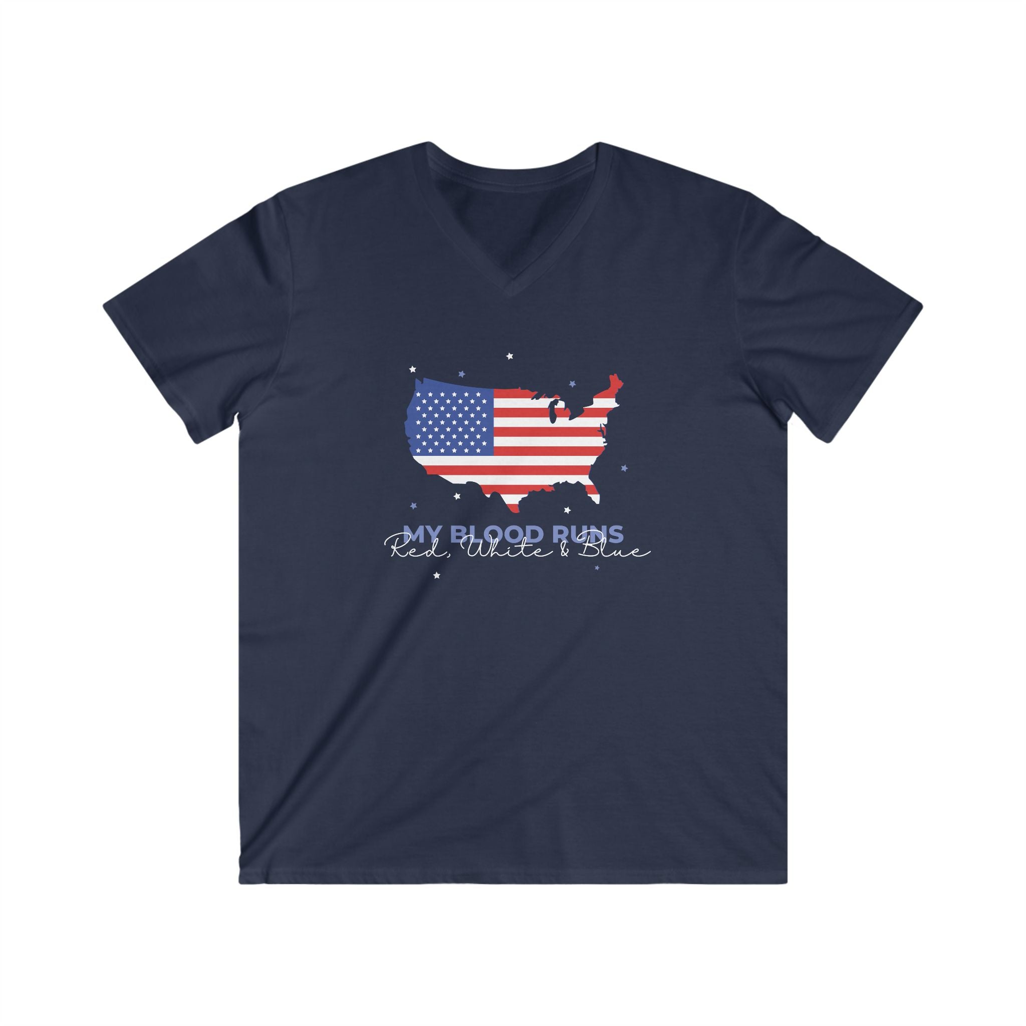 My Blood Runs Red, White & Blue | Men's Fitted Patriotic V-Neck T-Shirt | Sizes Up To 2XL