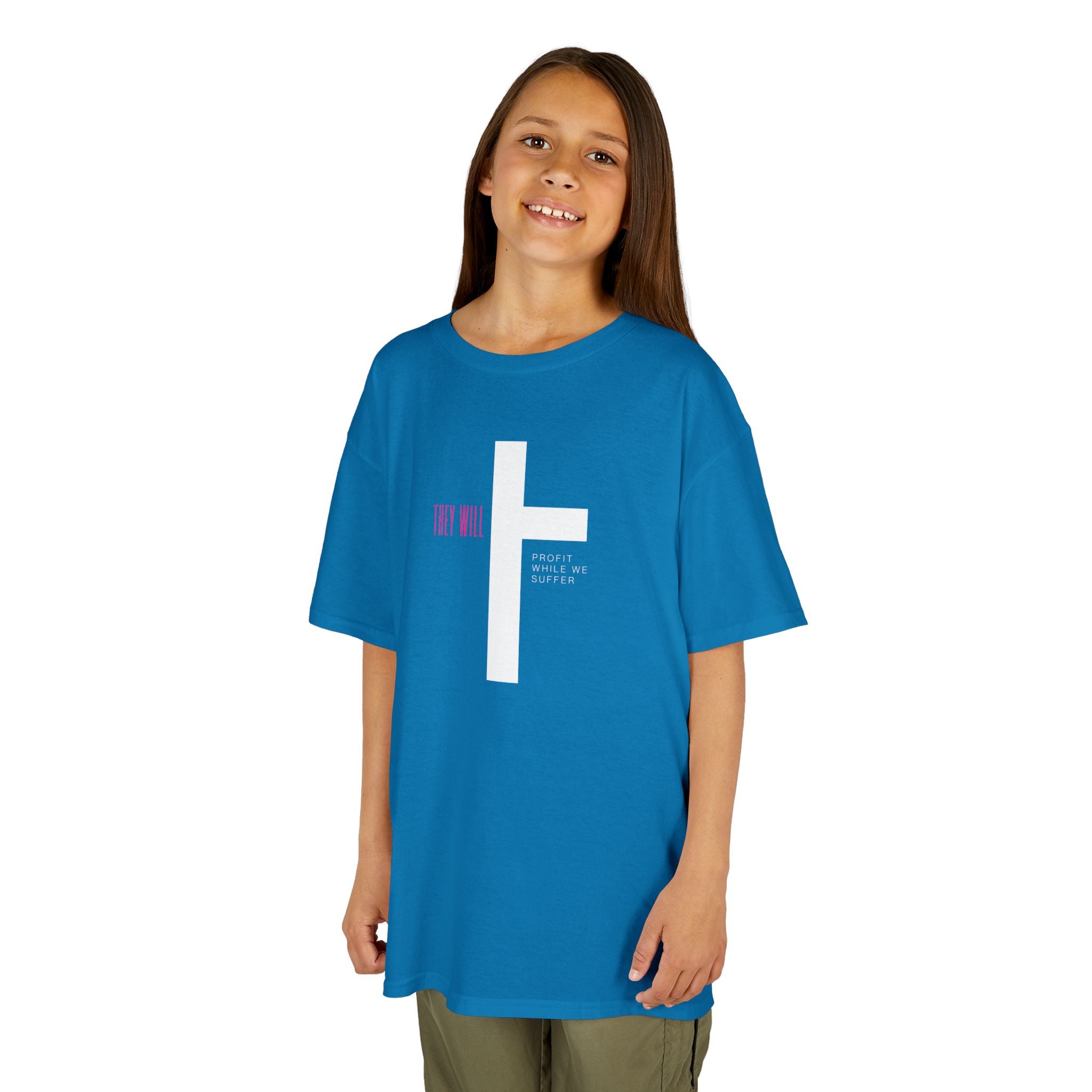 Kids' Heavy Cotton Tee | 'They Profit While We Suffer' | Our Kids Will Inspire Hope