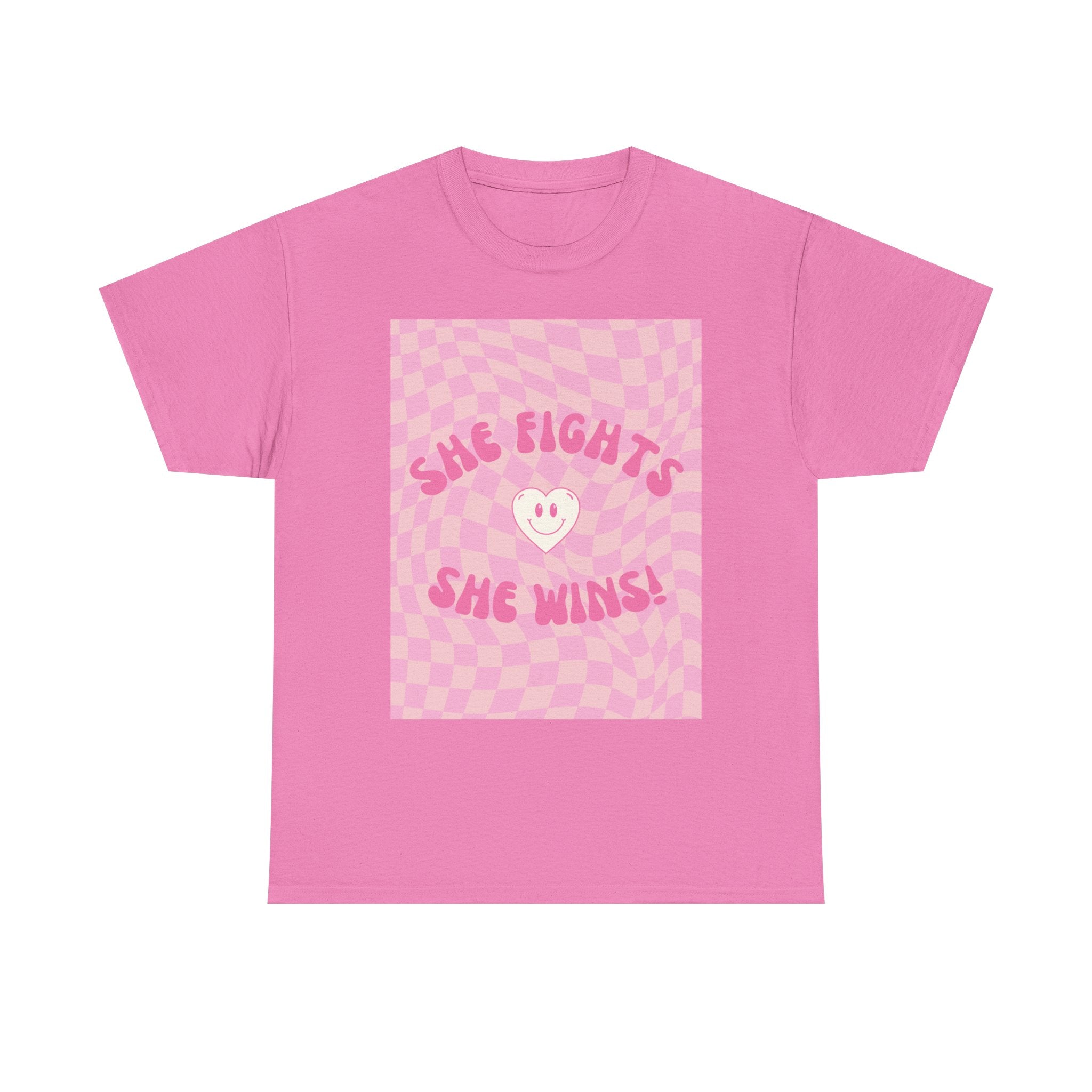 She Fights, She Wins! | Women’s Heavy 100% Cotton T-Shirt | Sizes Up To 5XL