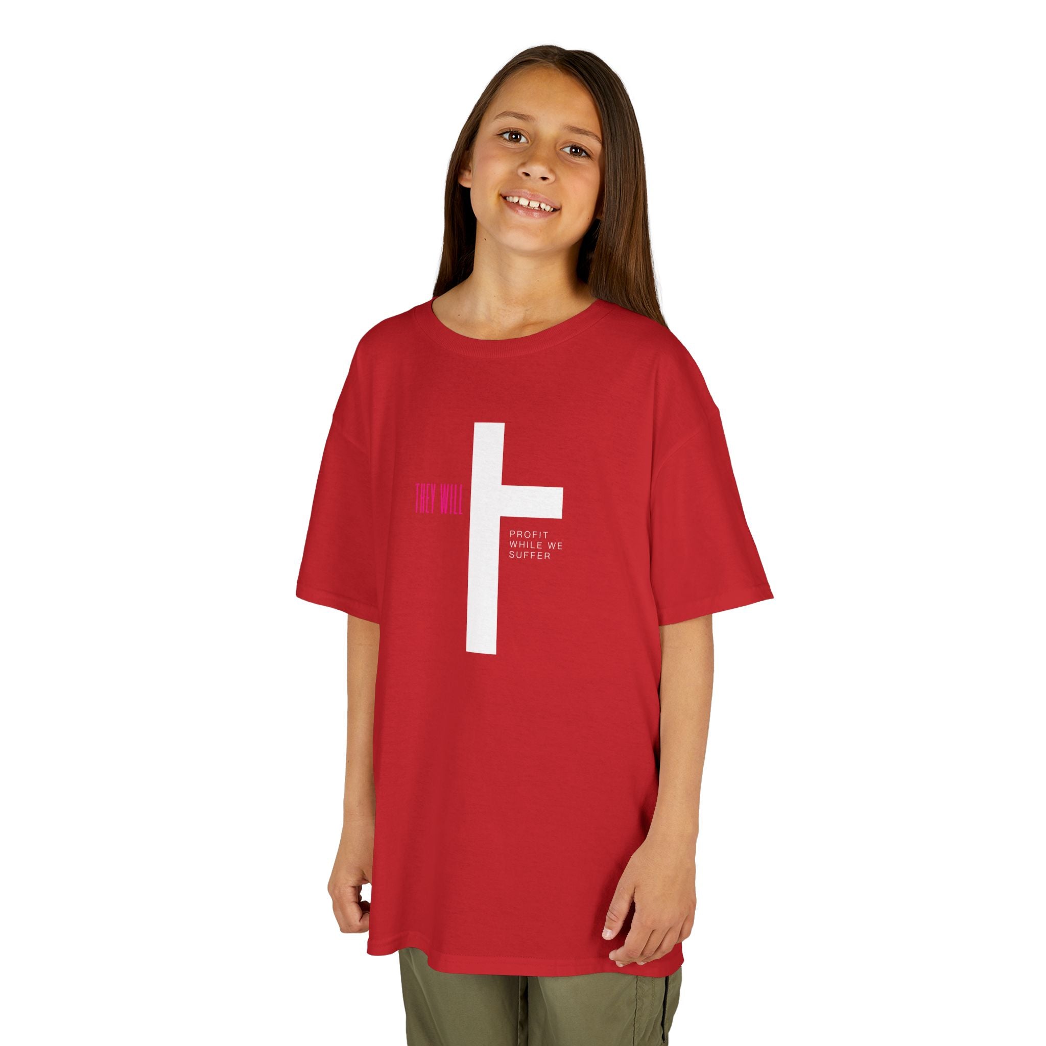 Kids' Heavy Cotton Tee | 'They Profit While We Suffer' | Our Kids Will Inspire Hope