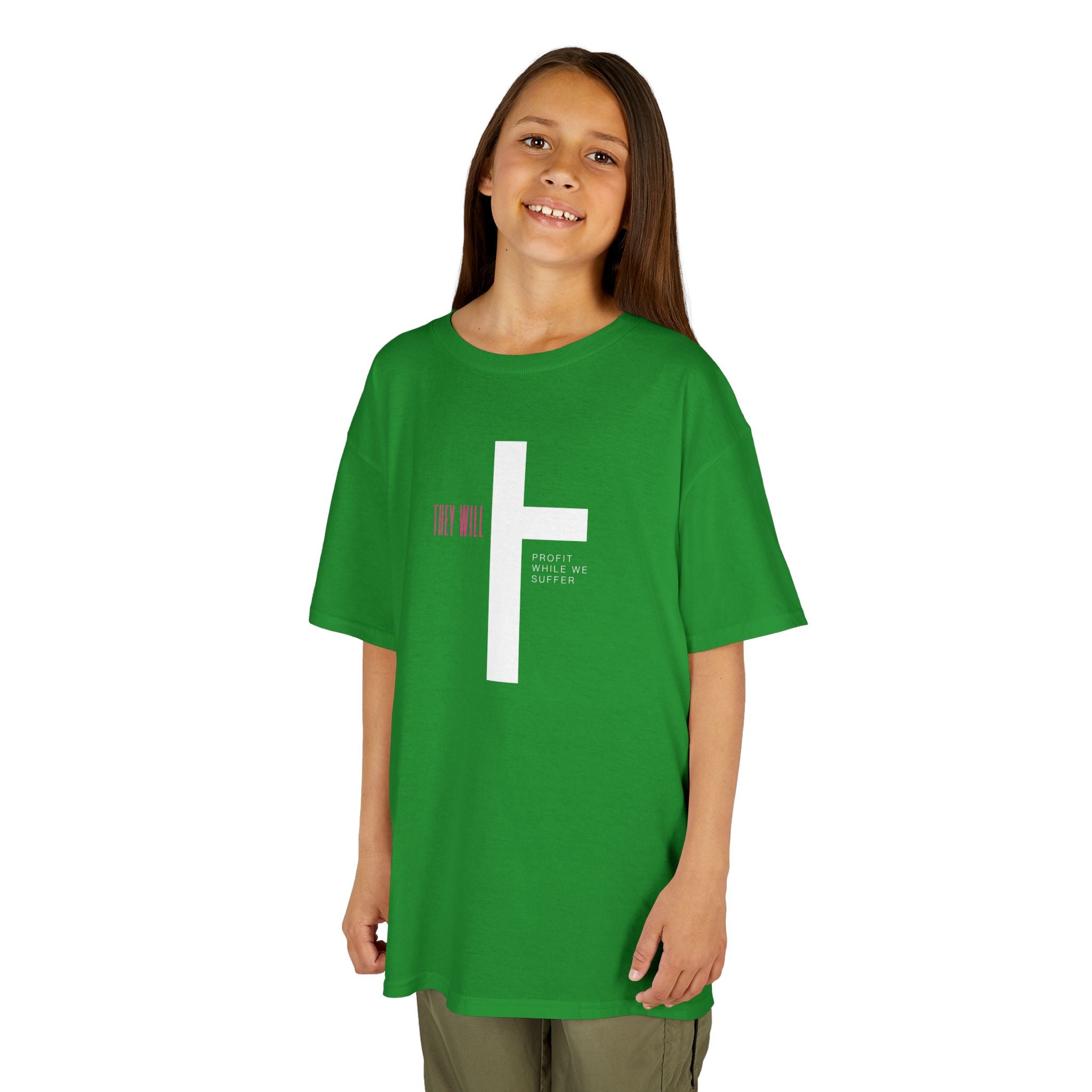 Kids' Heavy Cotton Tee | 'They Profit While We Suffer' | Our Kids Will Inspire Hope