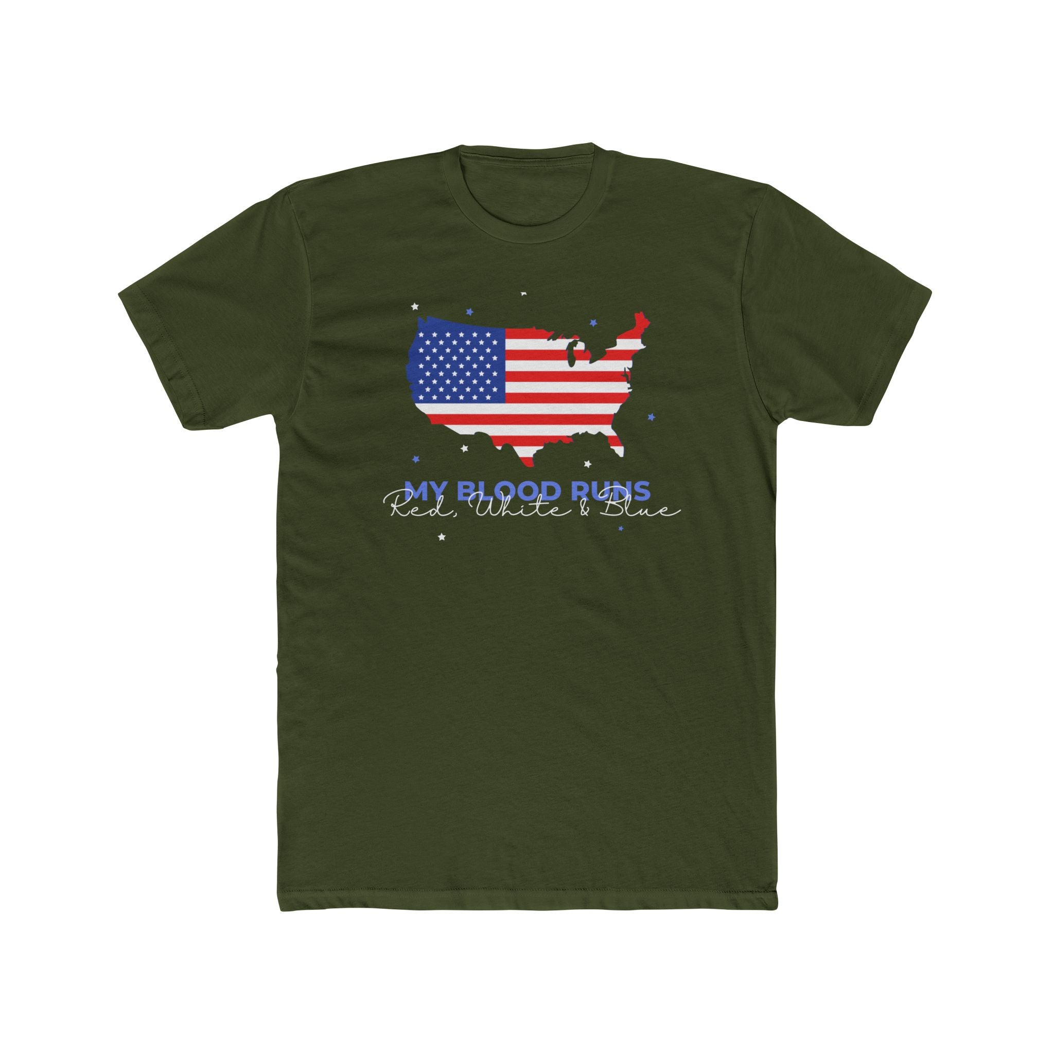 My Blood Runs Red, White & Blue | Patriotic Men's 100% Cotton Crew T-Shirt | Sizes Up To 4XL