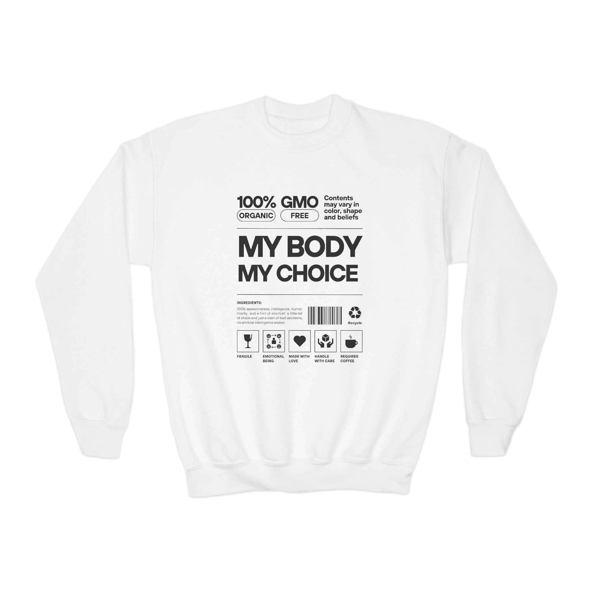 My Body. My Choice. | Youth Crewneck Sweatshirt | Sizes Up To 2XL