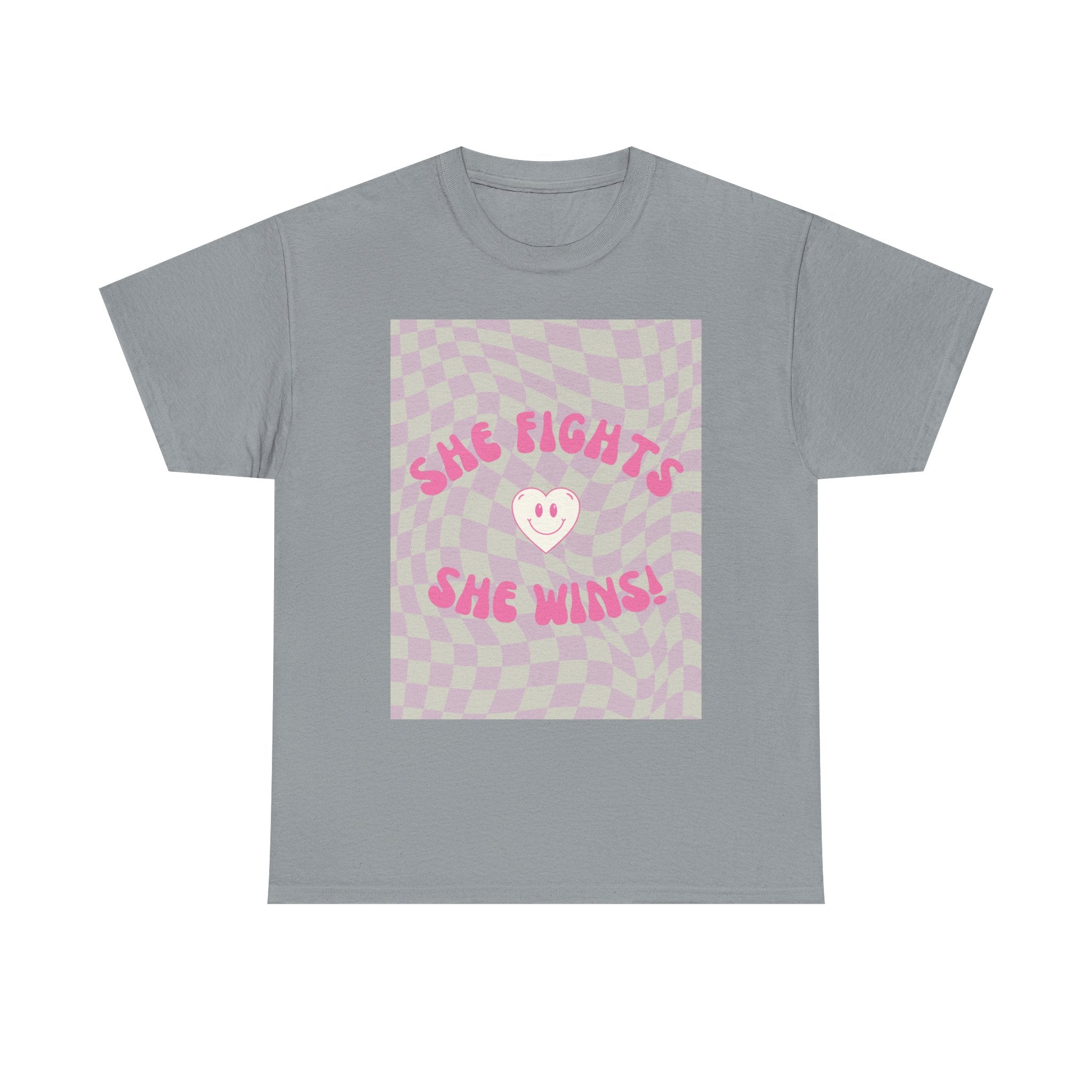 She Fights, She Wins! | Women’s Heavy 100% Cotton T-Shirt | Sizes Up To 5XL