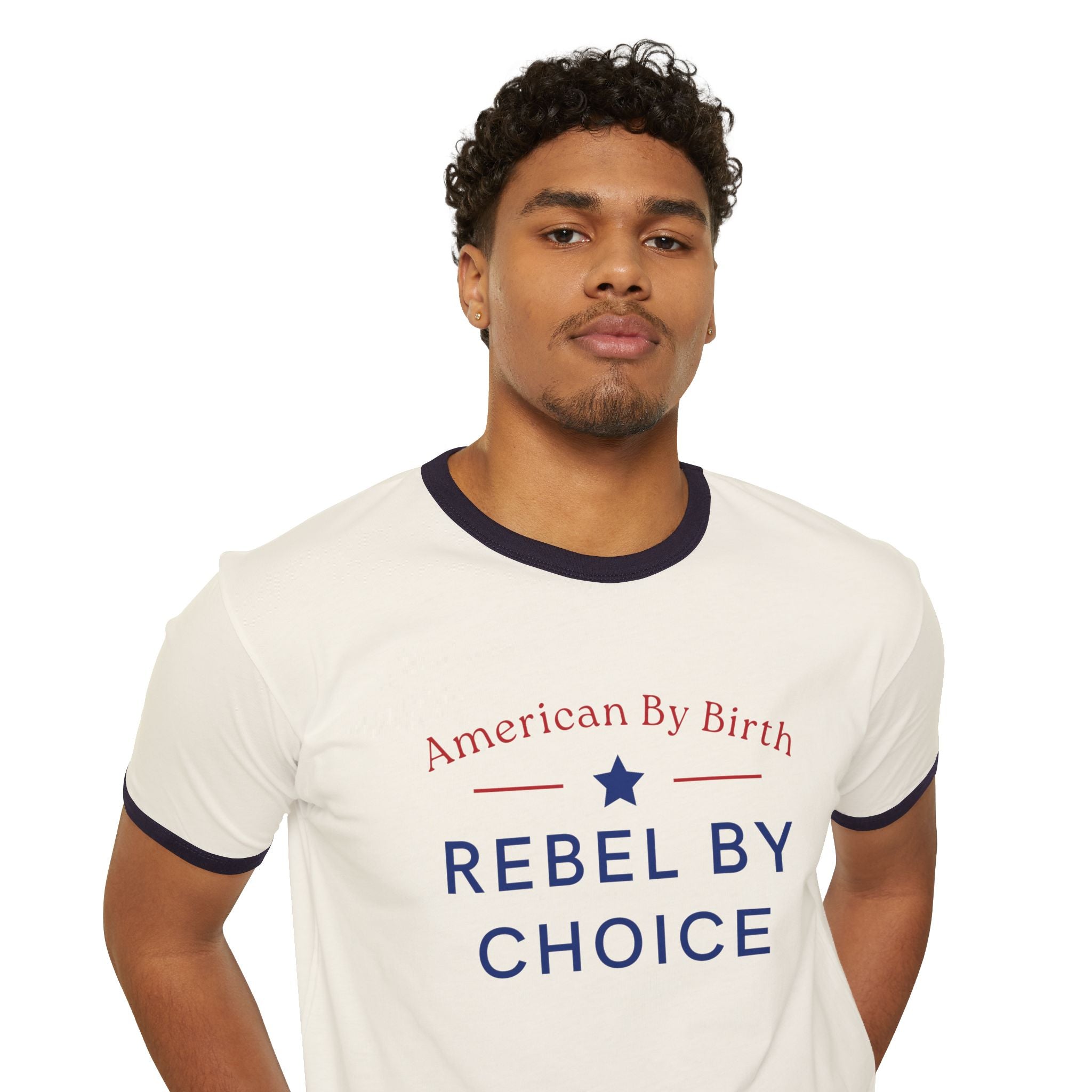 American By Birth, Rebel By Choice | Men's 100% Cotton Ringer T-Shirt | Sizes Up To 3XL