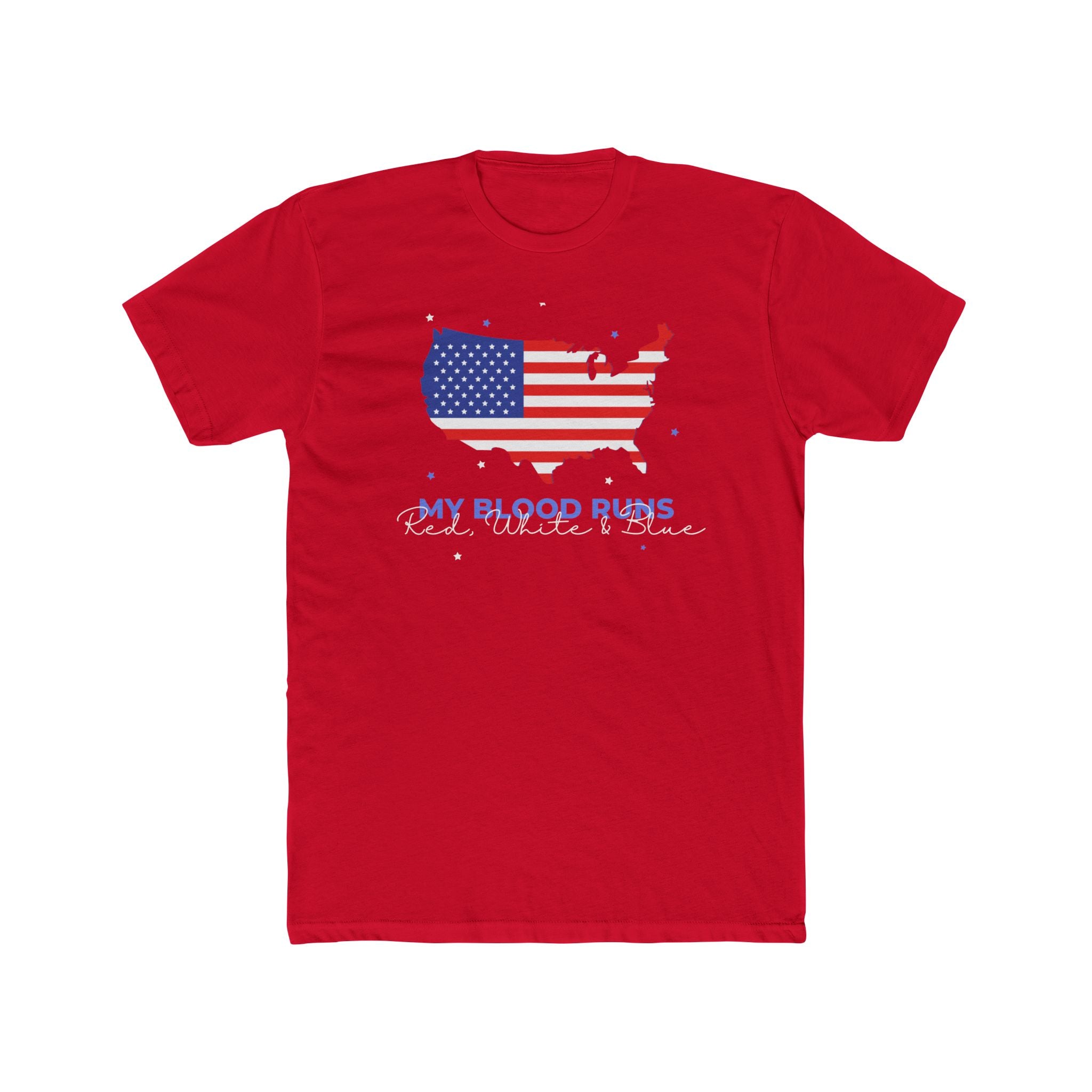 My Blood Runs Red, White & Blue | Patriotic Men's 100% Cotton Crew T-Shirt | Sizes Up To 4XL