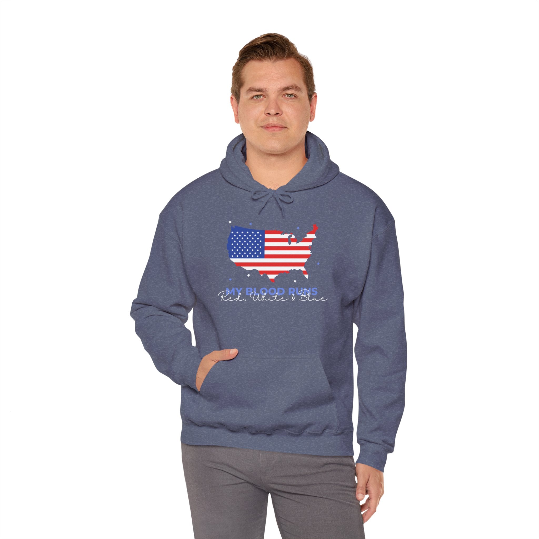 My Blood Runs Red, White & Blue | Men's Patriotic Hoodie | Sizes Up To 5XL