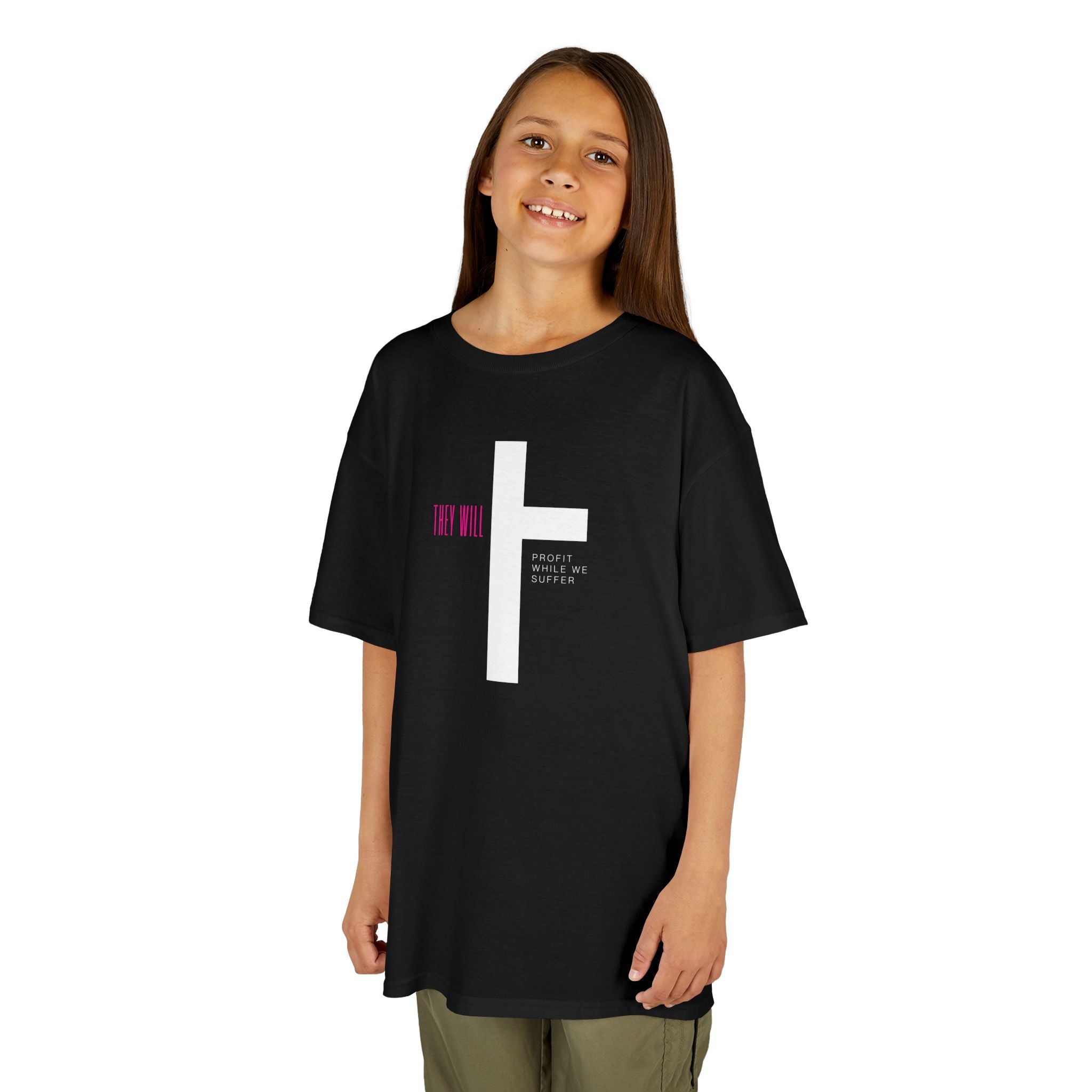 Kids' Heavy Cotton Tee | 'They Profit While We Suffer' | Our Kids Will Inspire Hope