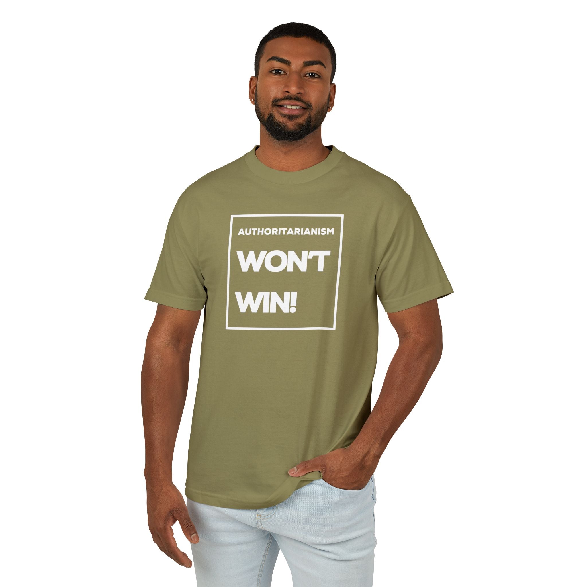 Authoritarianism Won’t Win! | Men’s Heavy 100% Cotton Tee | Sizes Up To 3XL