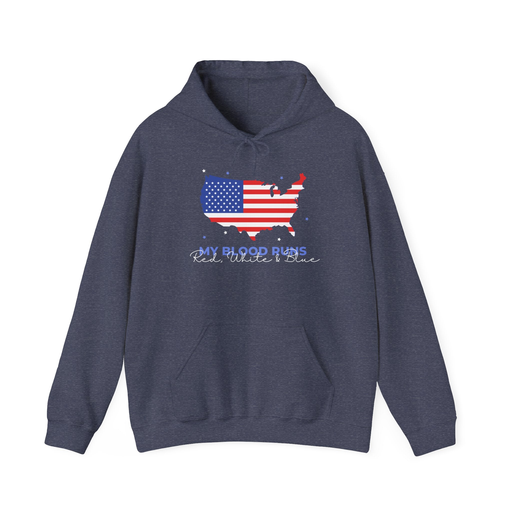 My Blood Runs Red, White & Blue | Men's Patriotic Hoodie | Sizes Up To 5XL