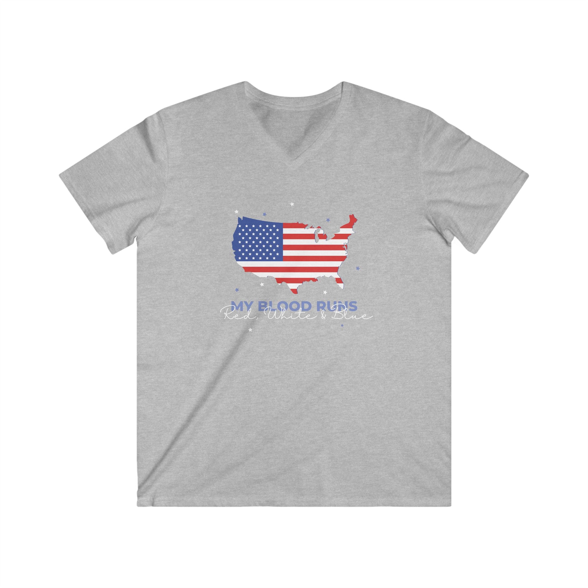My Blood Runs Red, White & Blue | Men's Fitted Patriotic V-Neck T-Shirt | Sizes Up To 2XL