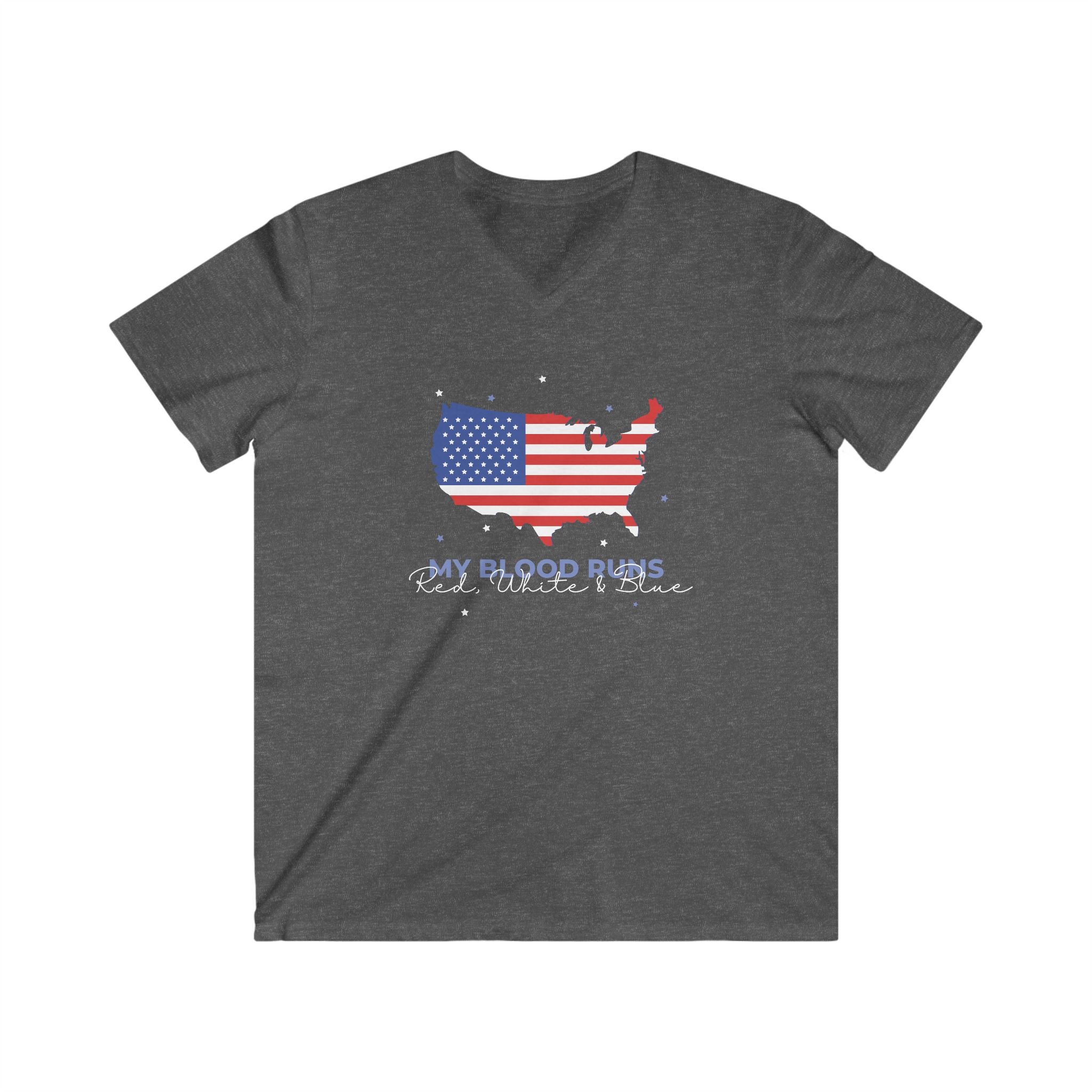 My Blood Runs Red, White & Blue | Men's Fitted Patriotic V-Neck T-Shirt | Sizes Up To 2XL