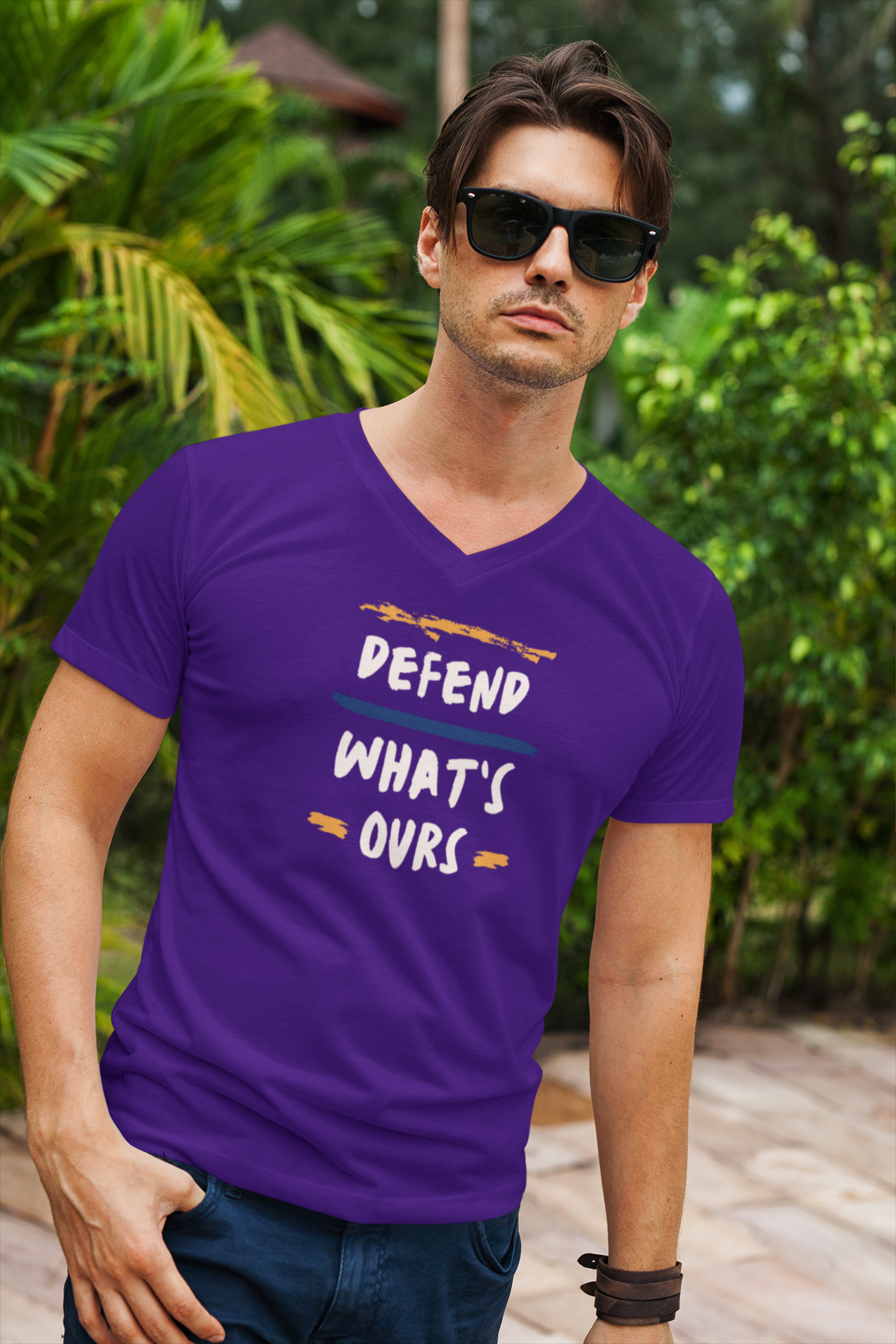 Defend What's Ours | Men's Fitted V-Neck T-Shirt | Sizes Up To 2XL