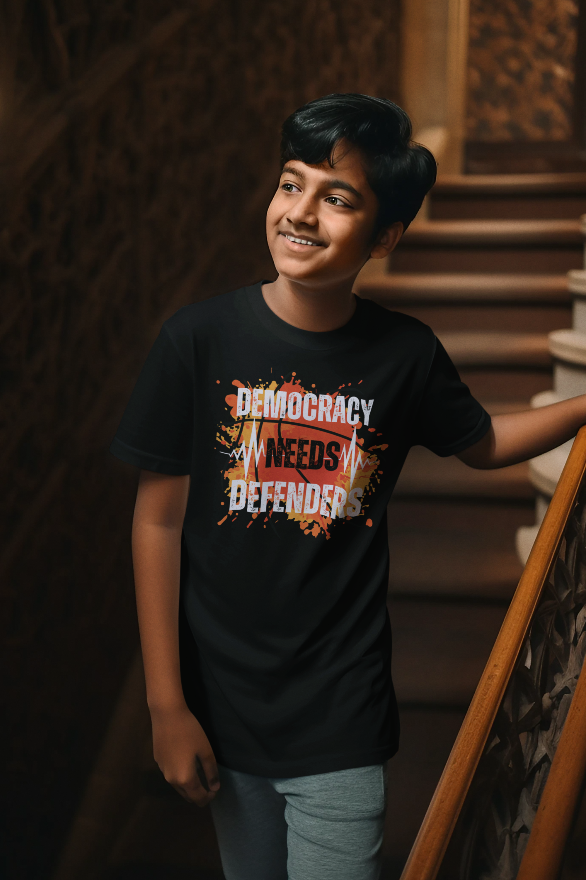 Democracy Needs Defenders | Kids’ Bold Activism T-Shirt | Sizes From XS to XL