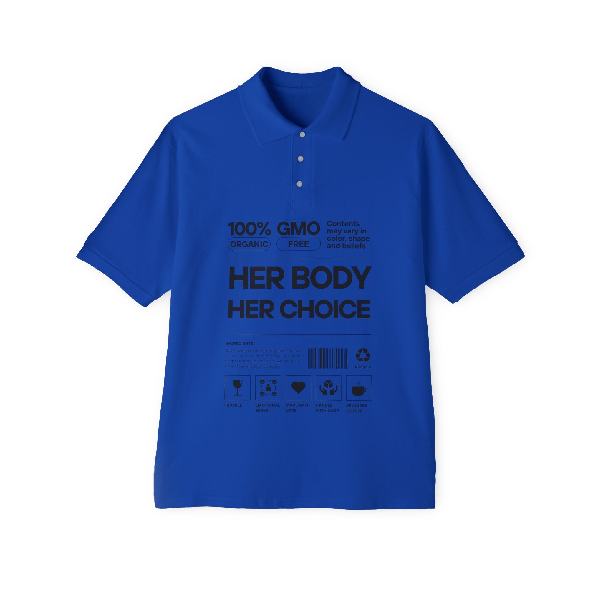 Her Body. Her Choice. | Men's Organic Cotton Polo | Sizes Up To 3XL