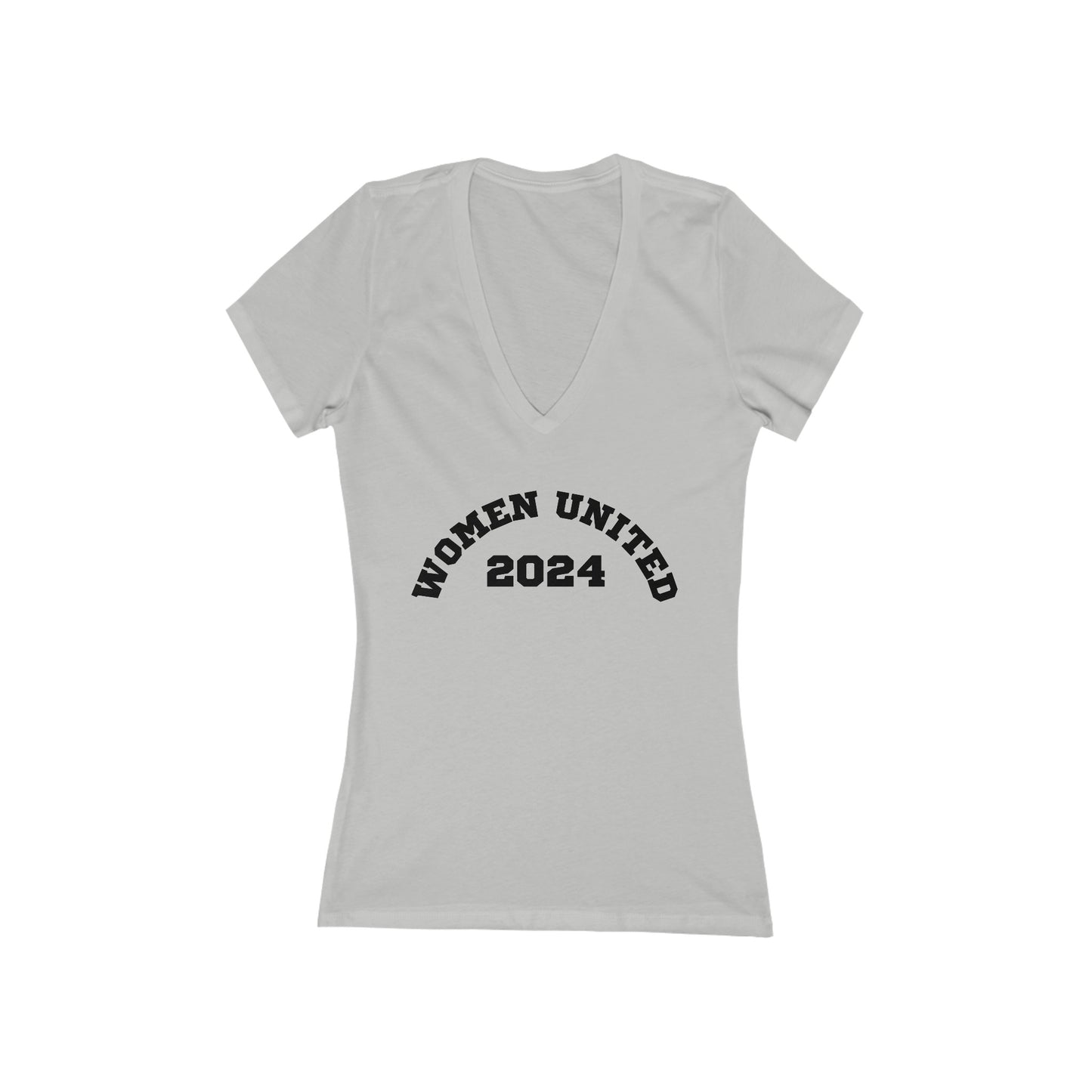 Women's Jersey Short Sleeve Deep V-Neck Tee | Women United 2024 (front) We Will Not Back Down (back)