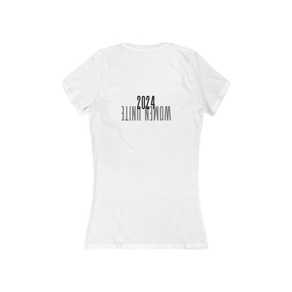 Women's Jersey Short Sleeve Deep V-Neck Tee | ROEVEMBER when we win (front) Women Unite 2024 (back) | 2 colors 5 sizes