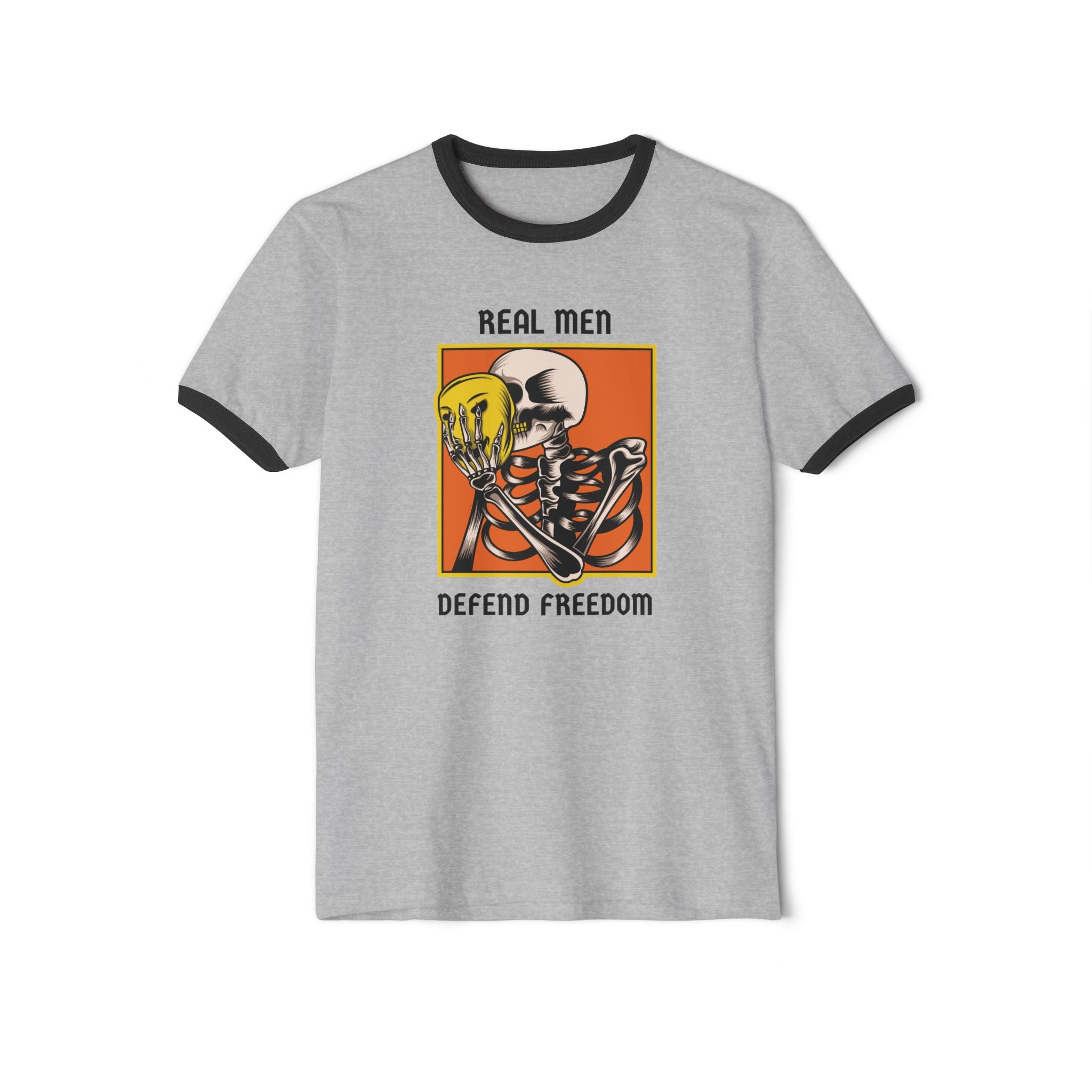 Real Men Defend Freedom | Men's Cotton Ringer T-Shirt | Sizes Up To 3XL