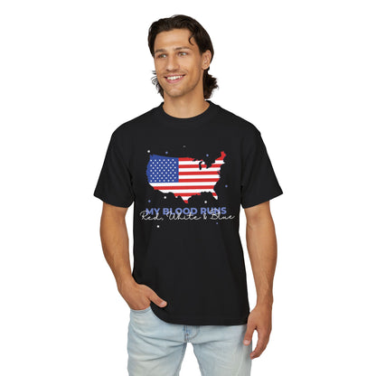 My Blood Runs Red White & Blue | Men's Urban Patriotic T-Shirt | Sizes Up To 3XL