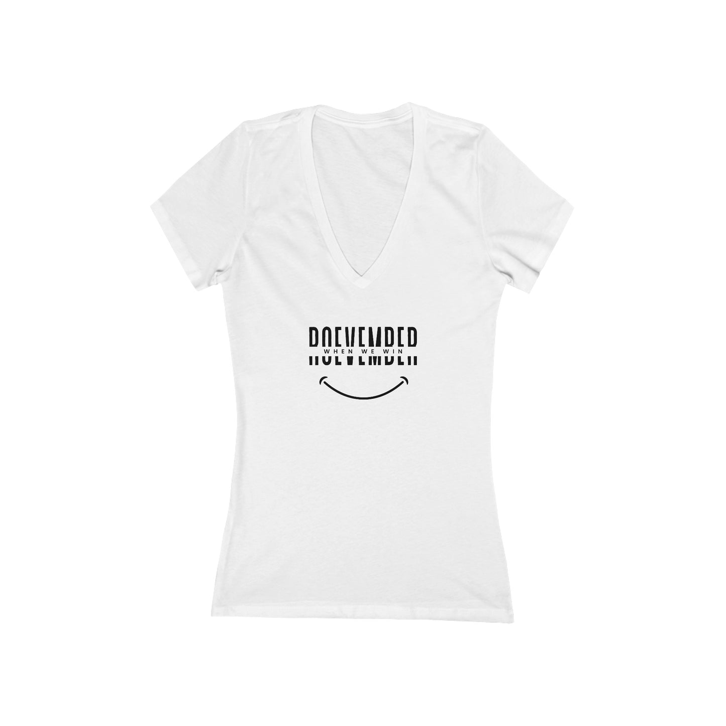 Women's Jersey Short Sleeve Deep V-Neck Tee | ROEVEMBER when we win (front) Women Unite 2024 (back) | 2 colors 5 sizes