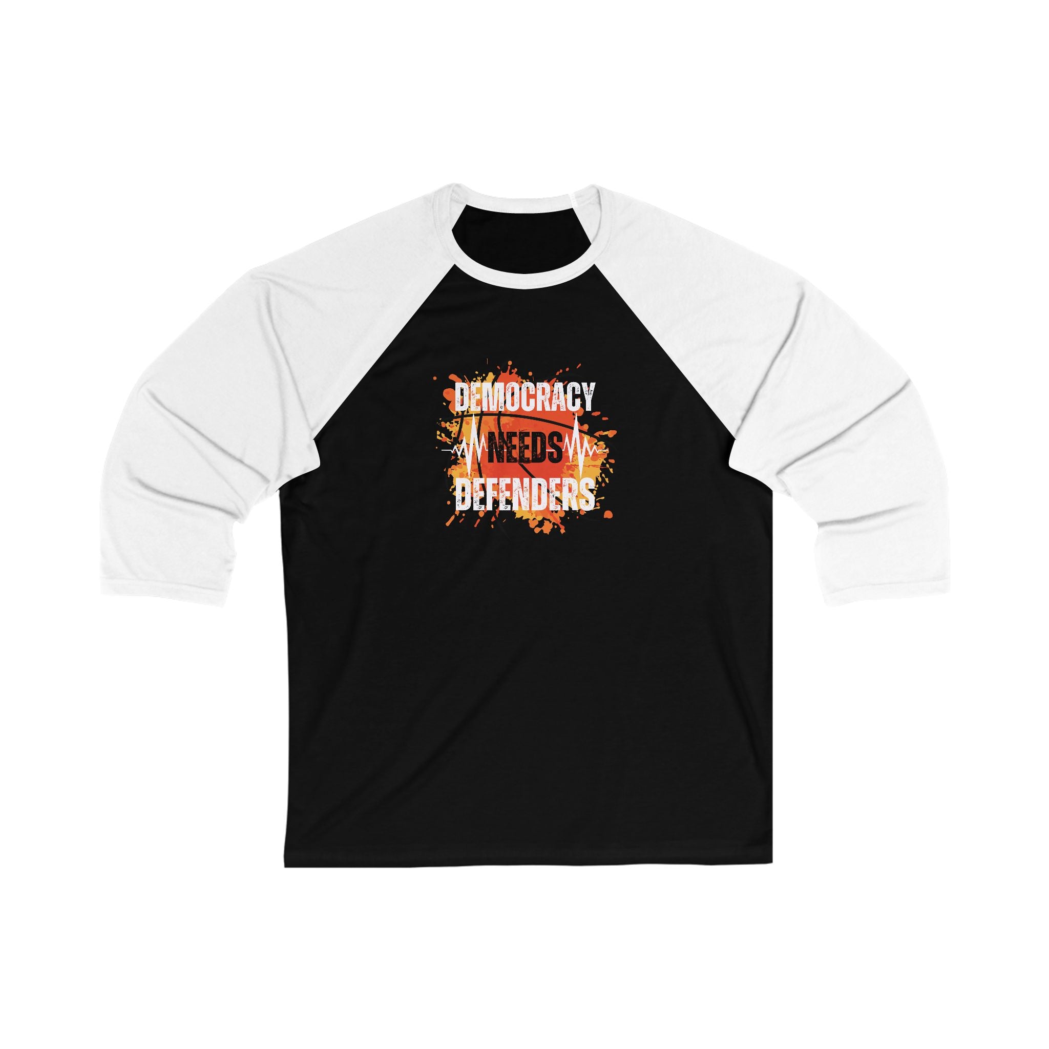 Democracy Needs Defenders | Women's 3/4 Sleeve Baseball Tee | Sizes Up To 2XL