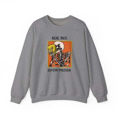 'Real Men Defend Freedom' | Men's Heavy Blend™ Crewneck Sweatshirt | Sizes Up To 5XL