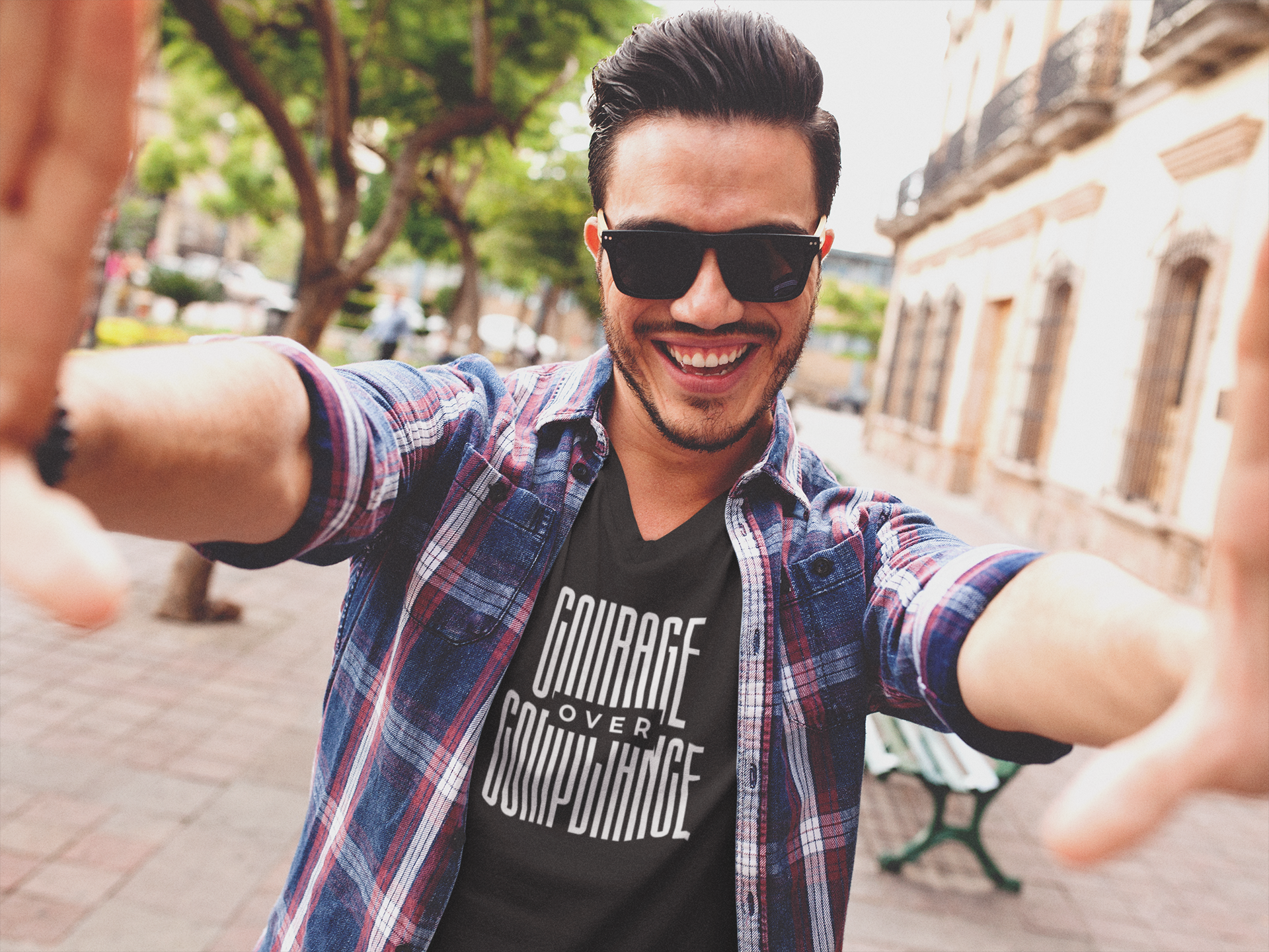 Courage Over Compliance | Men's V-Neck T-Shirt | Sizes Up To 2XL
