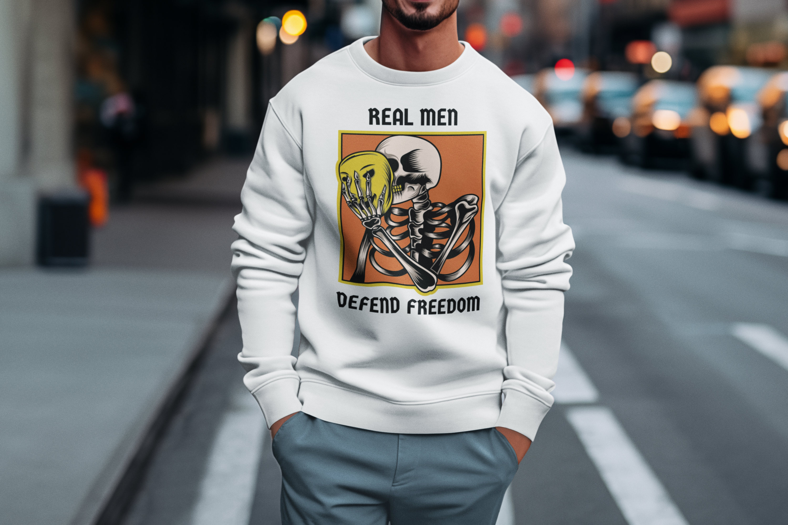 'Real Men Defend Freedom' | Men's Heavy Blend™ Crewneck Sweatshirt | Sizes Up To 5XL