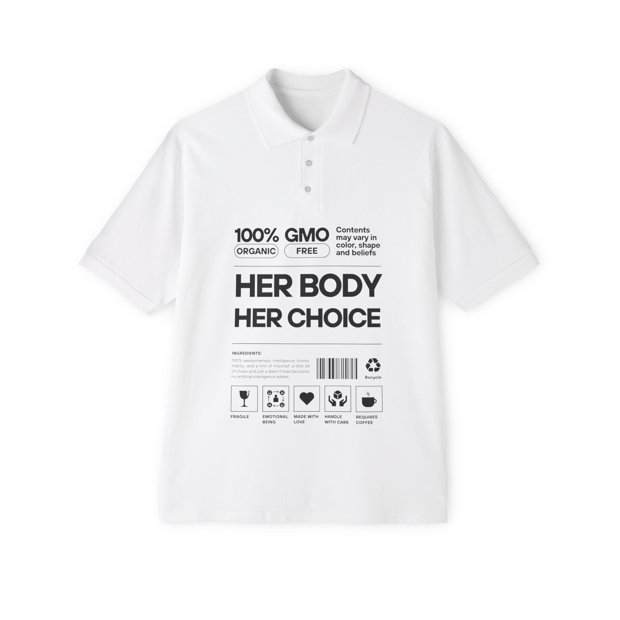 Her Body. Her Choice. | Men's Organic Cotton Polo | Sizes Up To 3XL