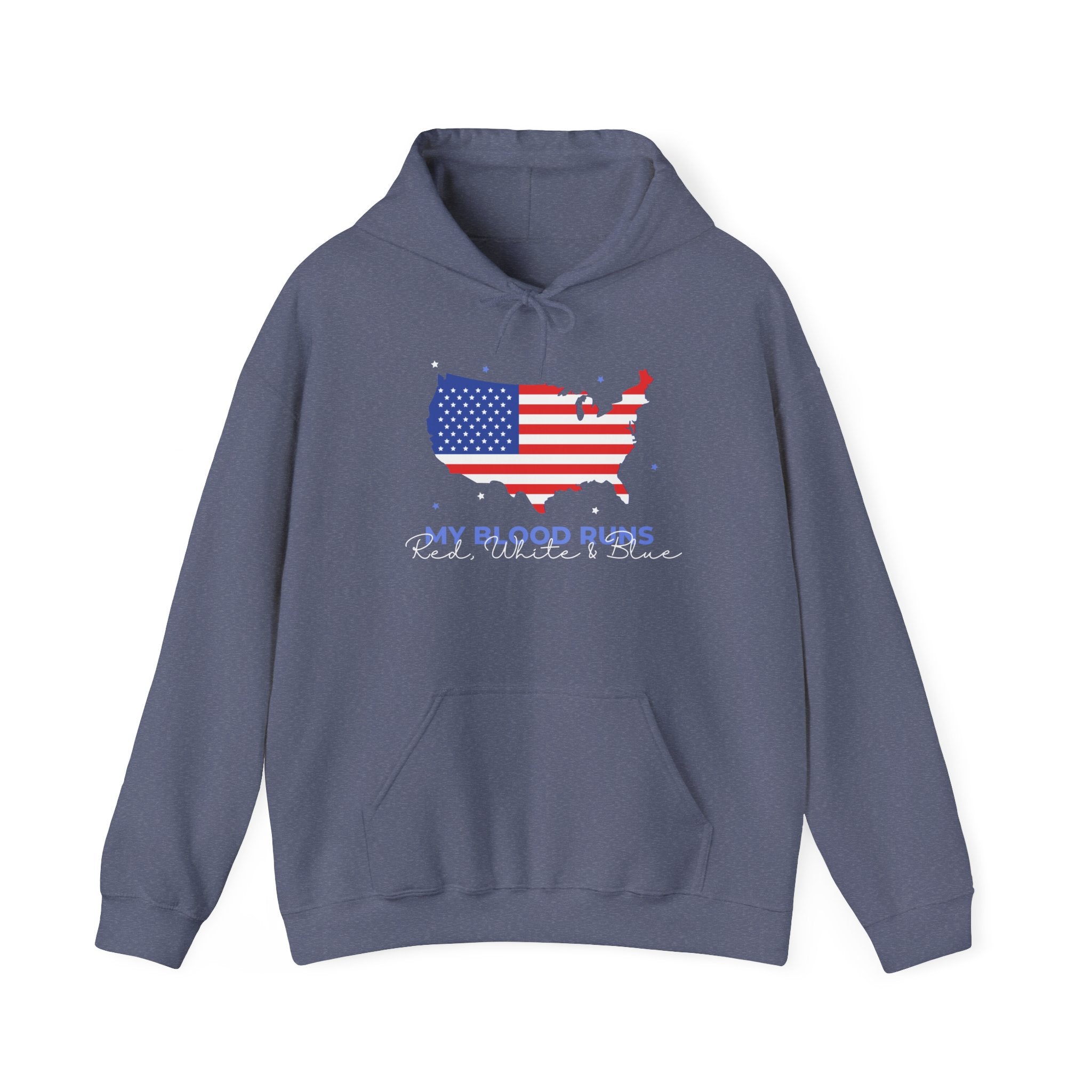 My Blood Runs Red, White & Blue | Men's Patriotic Hoodie | Sizes Up To 5XL