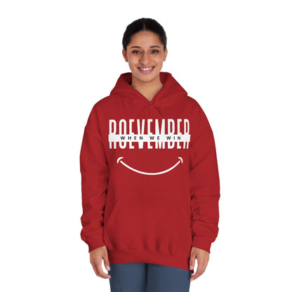 Unisex DryBlend® Hooded Sweatshirt | ROEVEMBER when we win (front) Women Unite (back) | 7 colors 6 sizes