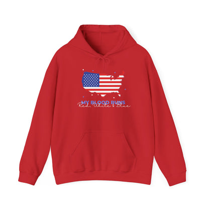 My Blood Runs Red, White & Blue | Men's Patriotic Hoodie | Sizes Up To 5XL
