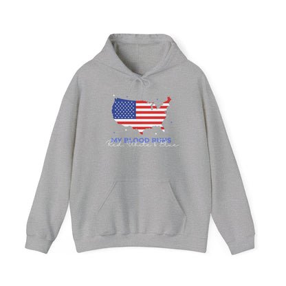 My Blood Runs Red, White & Blue | Men's Patriotic Hoodie | Sizes Up To 5XL