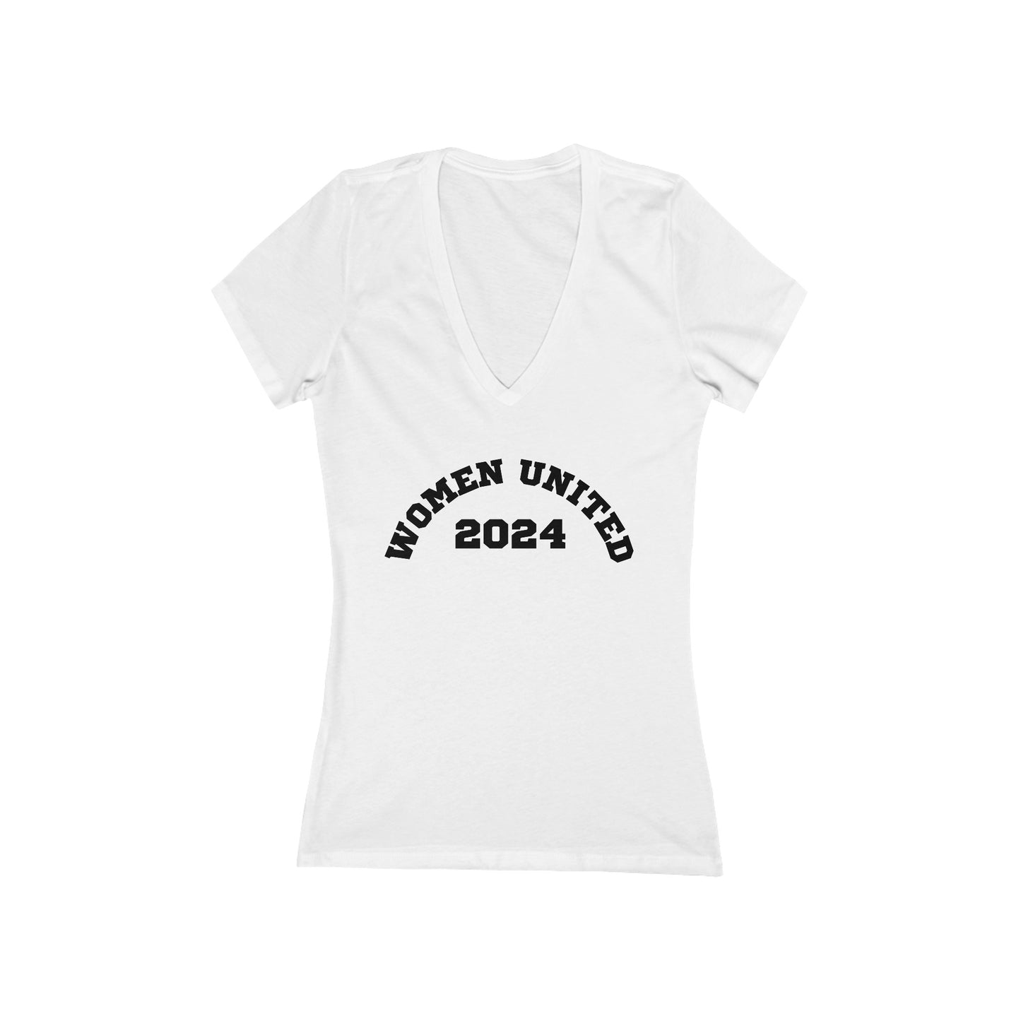 Women's Jersey Short Sleeve Deep V-Neck Tee | Women United 2024 (front) We Will Not Back Down (back)