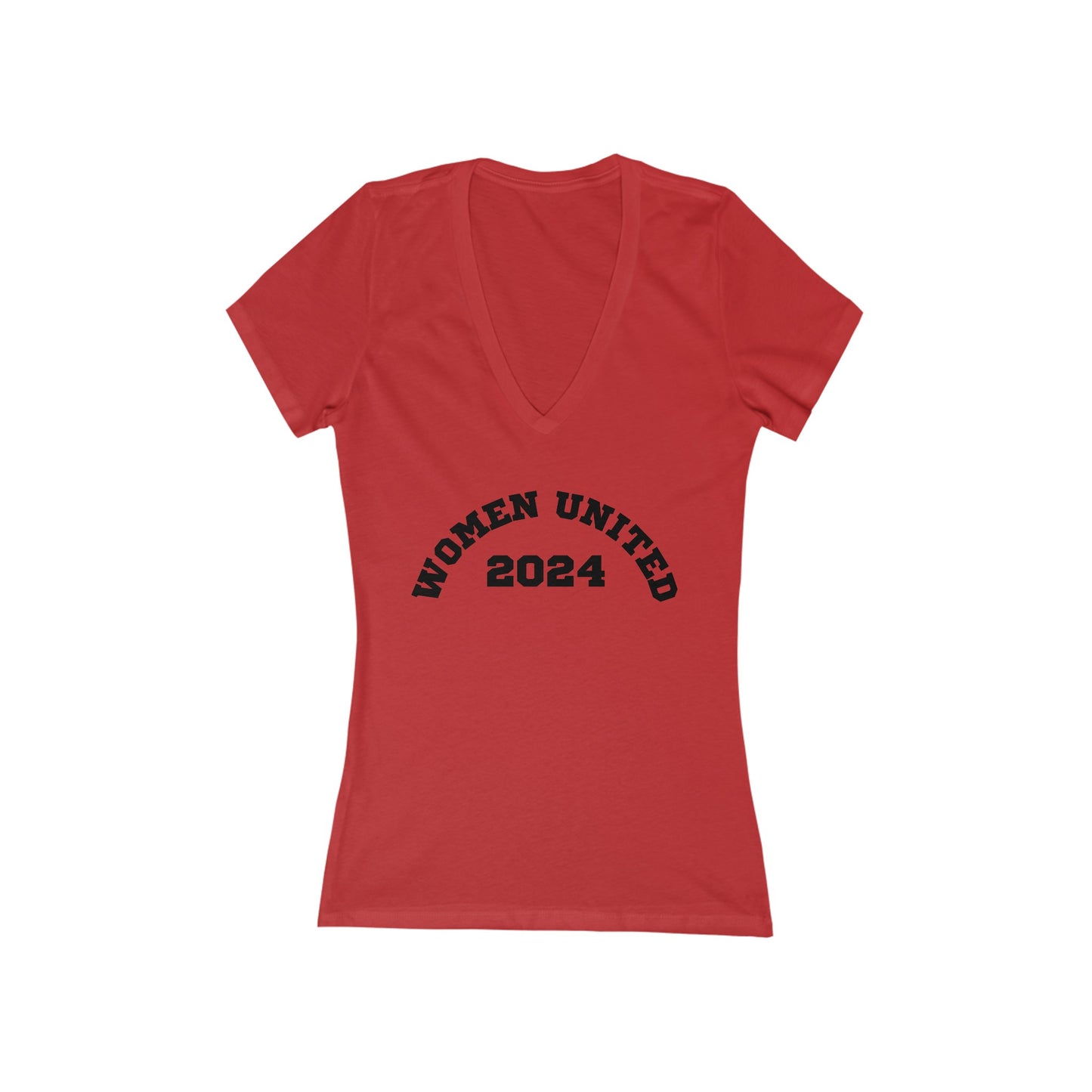 Women's Jersey Short Sleeve Deep V-Neck Tee | Women United 2024 (front) We Will Not Back Down (back)