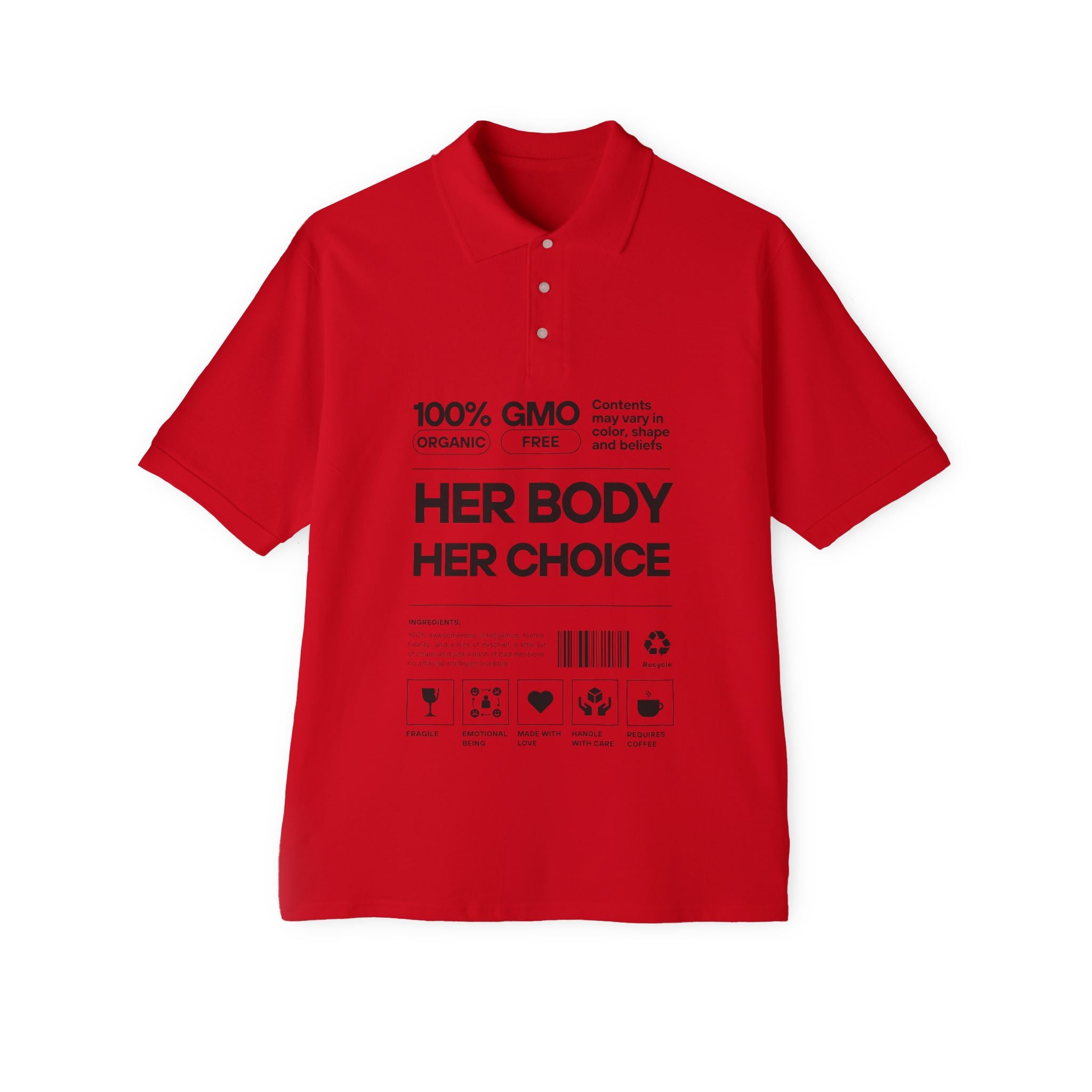 Her Body. Her Choice. | Men's Organic Cotton Polo | Sizes Up To 3XL