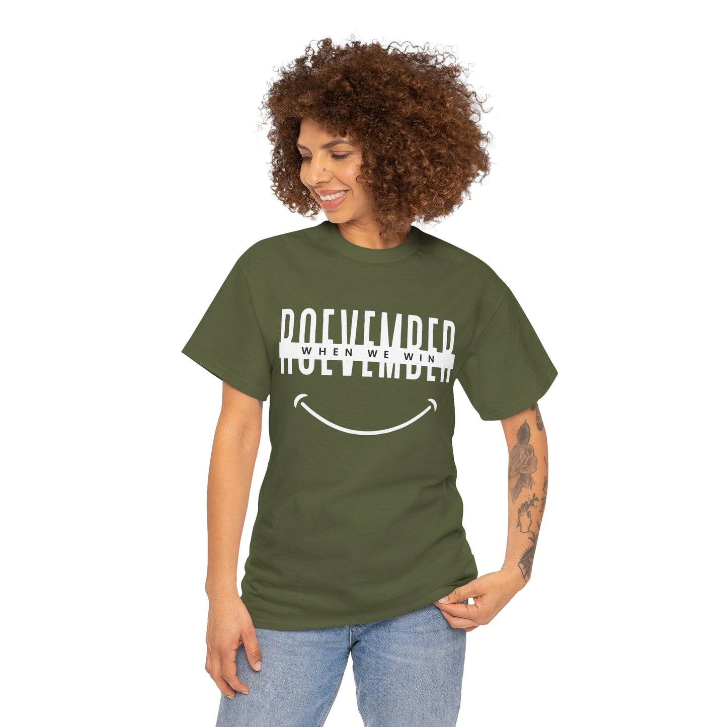 Unisex Heavy Cotton Tee | ROEVEMBER when we win (front) Women unite 2024 (back) | 11 colors, 8 sizes