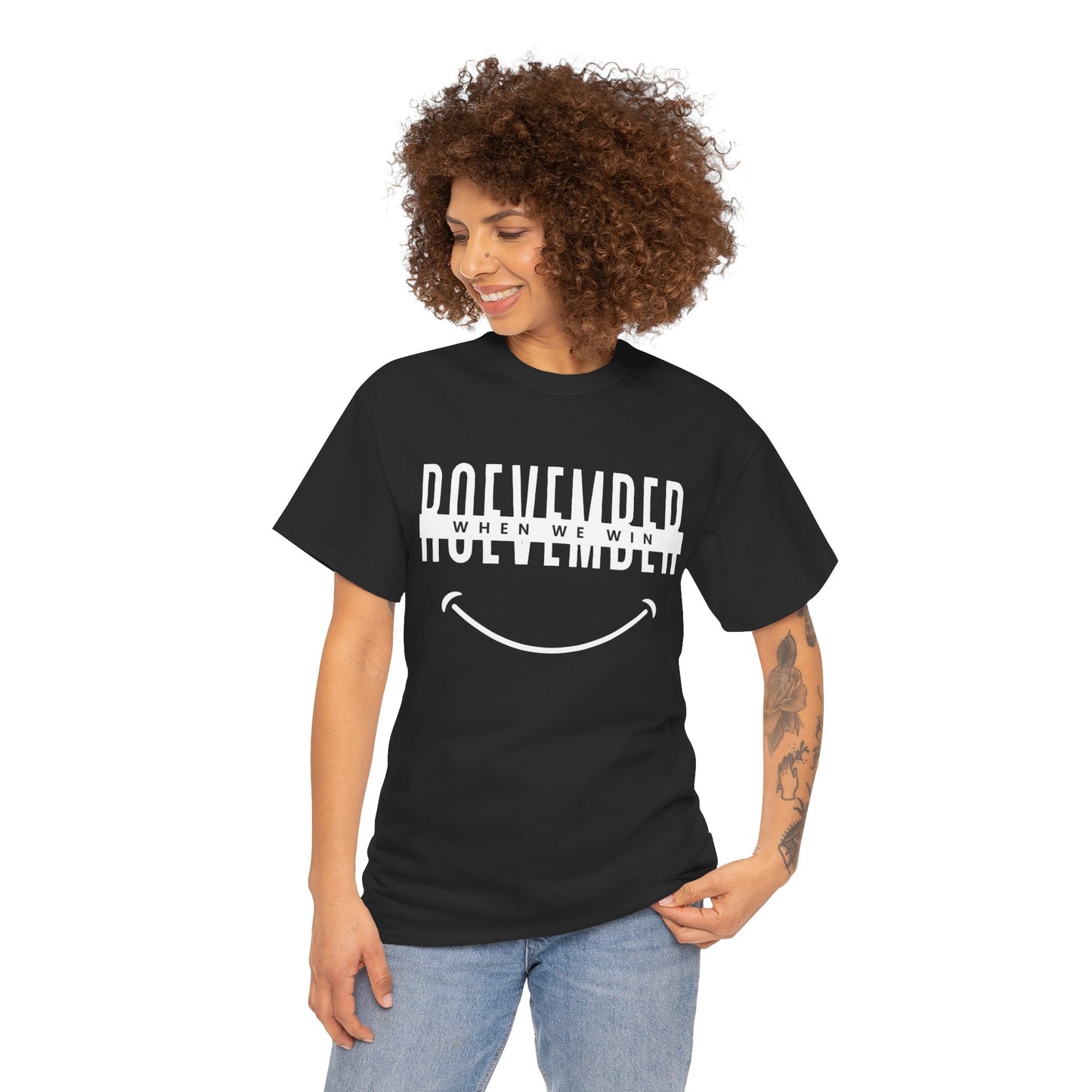 Unisex Heavy Cotton Tee | ROEVEMBER when we win (front) Women unite 2024 (back) | 11 colors, 8 sizes