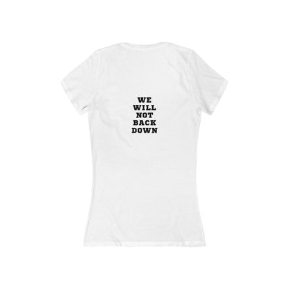 Women's Jersey Short Sleeve Deep V-Neck Tee | Women United 2024 (front) We Will Not Back Down (back)