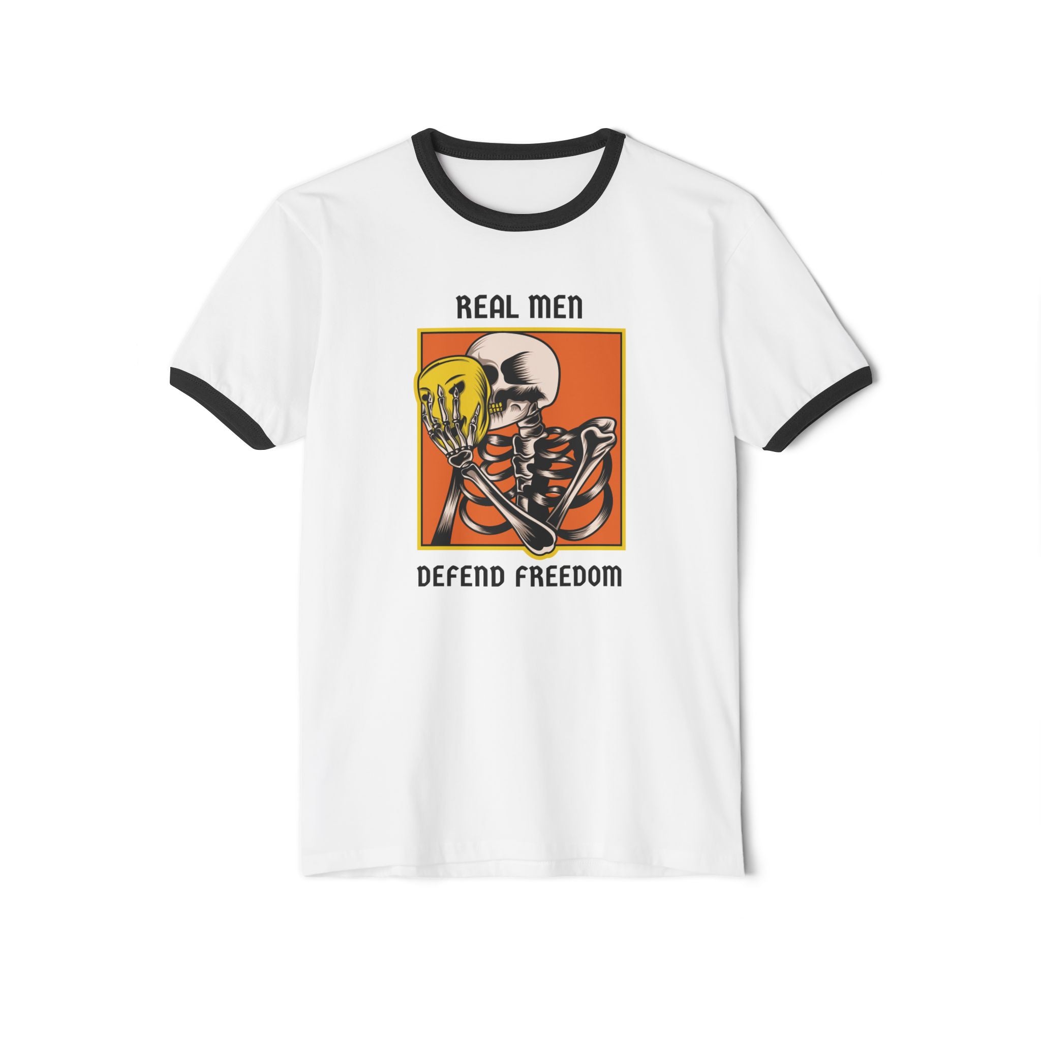 Real Men Defend Freedom | Men's Cotton Ringer T-Shirt | Sizes Up To 3XL