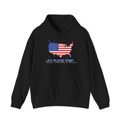 My Blood Runs Red, White & Blue | Men's Patriotic Hoodie | Sizes Up To 5XL