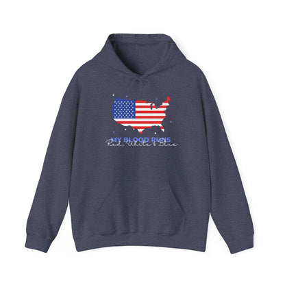 My Blood Runs Red, White & Blue | Men's Patriotic Hoodie | Sizes Up To 5XL
