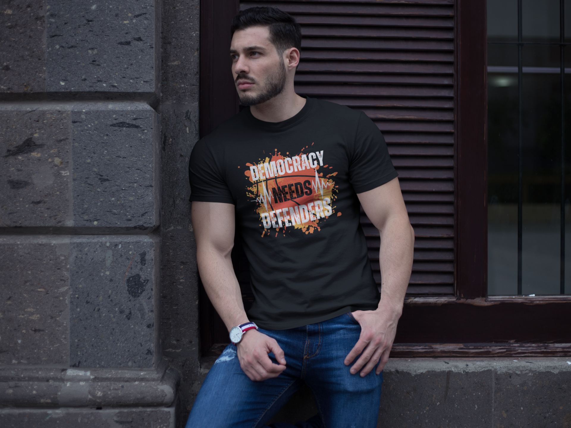 Democracy Needs Defenders | Men's 100% Cotton T-Shirt | Sizes Up To 3XL