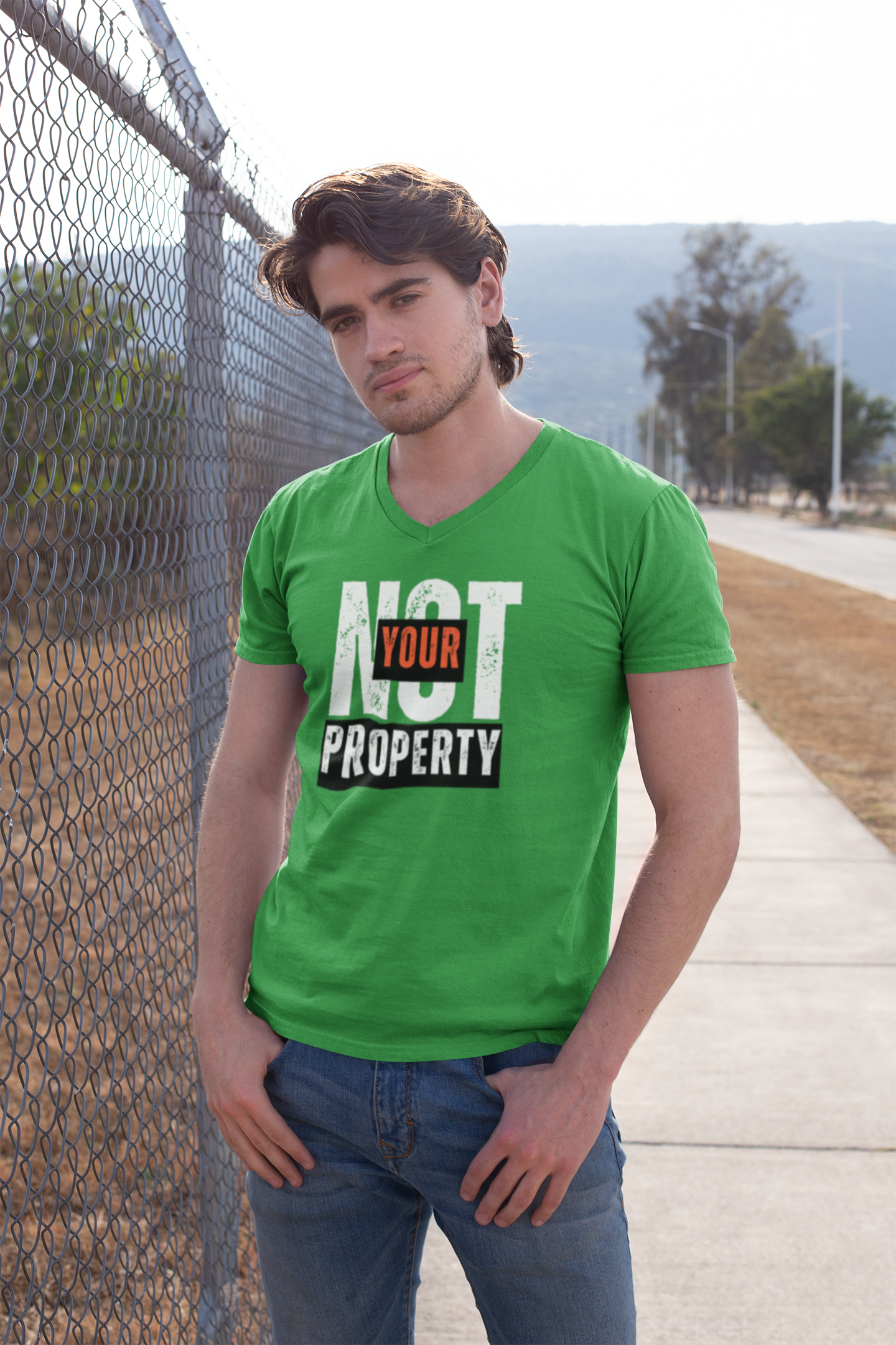 Not Your Property | Men's 100% Cotton V-Neck Tee | Sizes Up To 2XL