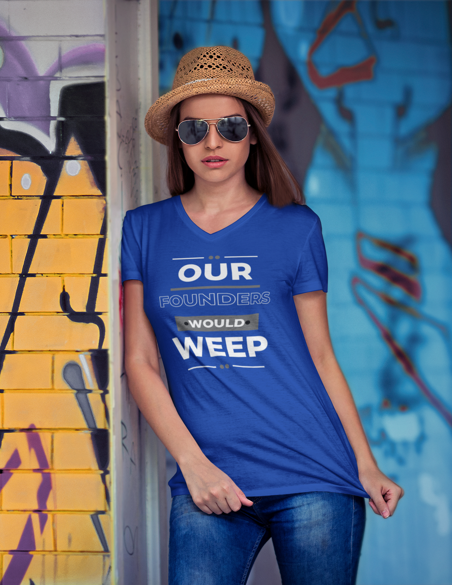 Our Founders Would Weep | Ladies' 100% Cotton V-Neck T-Shirt | Sizes Up To 3XL