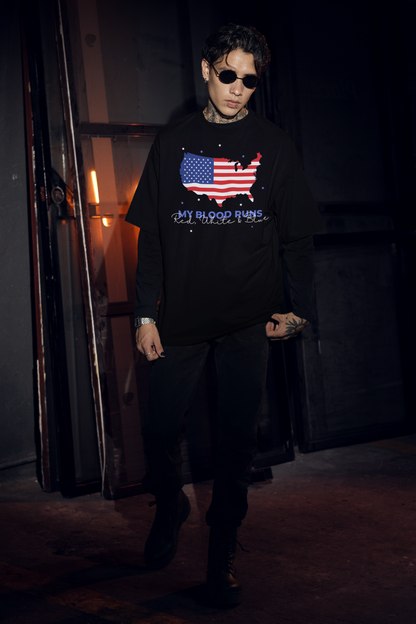 My Blood Runs Red White & Blue | Men's Urban Patriotic T-Shirt | Sizes Up To 3XL